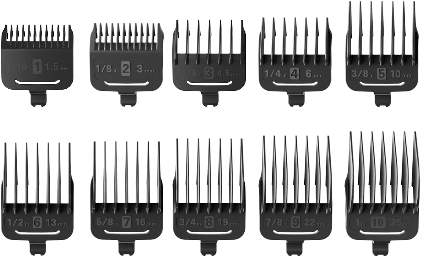 Oneisall 10Pcs Attachment Guide Comb Guards Dog Clippers RFC-676#1-#8, 1.5Mm-25Mm Cut Length, Black