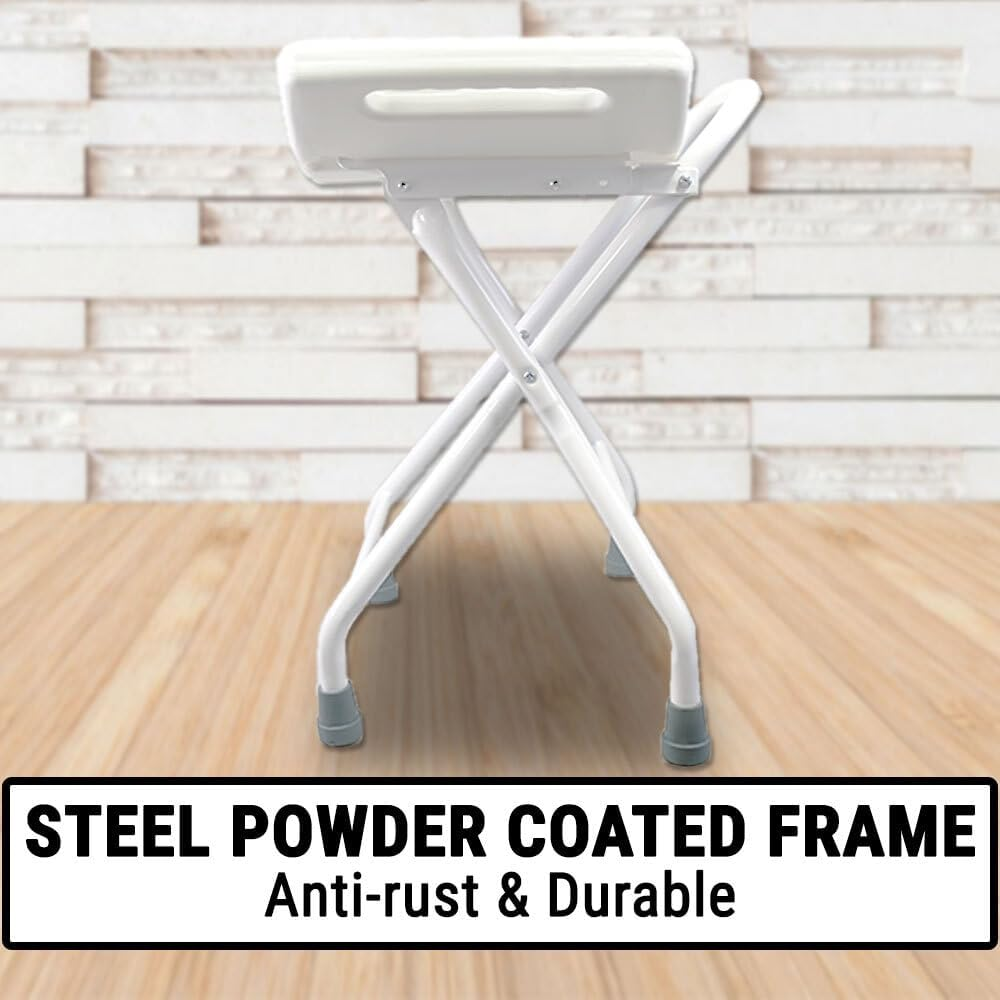 Foldable Steel Shower Chair W/Handle Stool Seat Bench Safety Aid Elderly image number 6