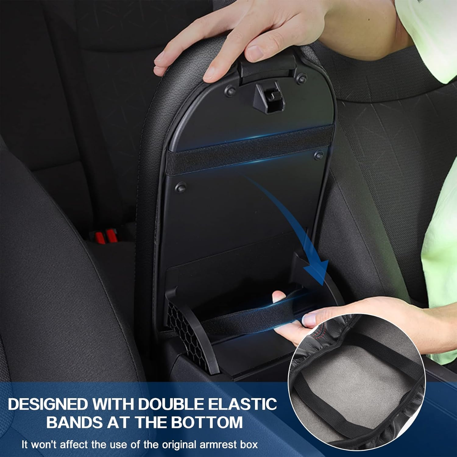 Center Console Cover for Toyota RAV4 2025-2019 Interior Accessories, Leather Car Armrest Cover with Towels, Middle Console Storage Box Pad Protector with Towels (Black) - Black image number 2