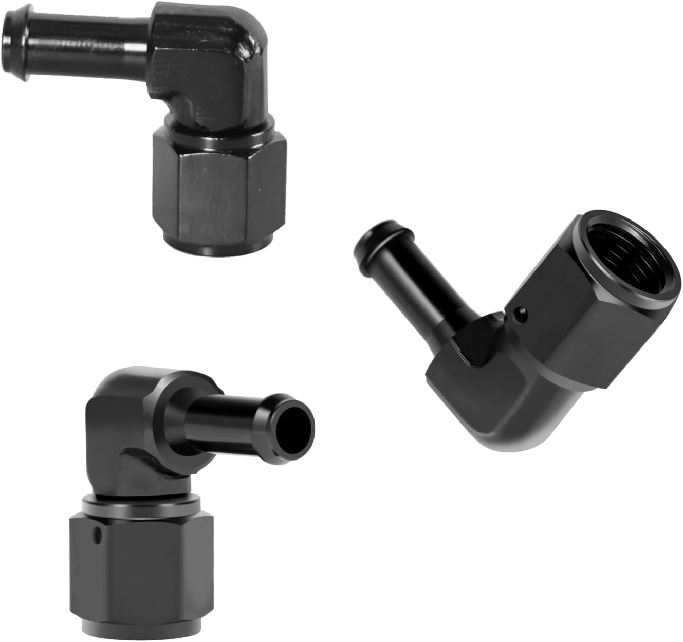 AN6 Female to 3/8 Barb Fitting Adapter 90 Degree Swivel Aluminum Oil Fuel Line Hose Connector (Black, 3/8) image number 5
