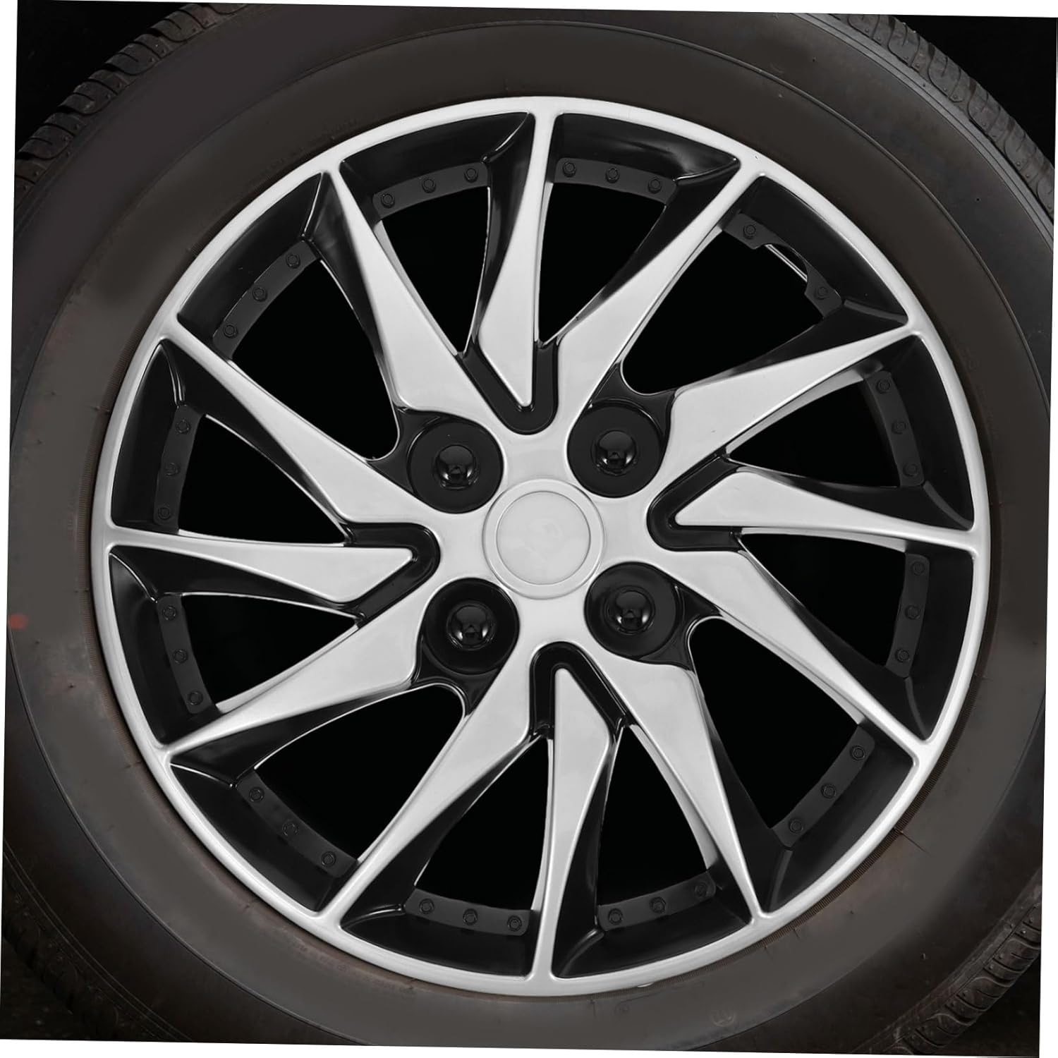 Kichvoe Universal 14-Inch Abs Wheel Hub Caps Silver Black Car Wheel Hubcap Replacement for Cars Suvs Trucks Automotive Center Caps Accessories