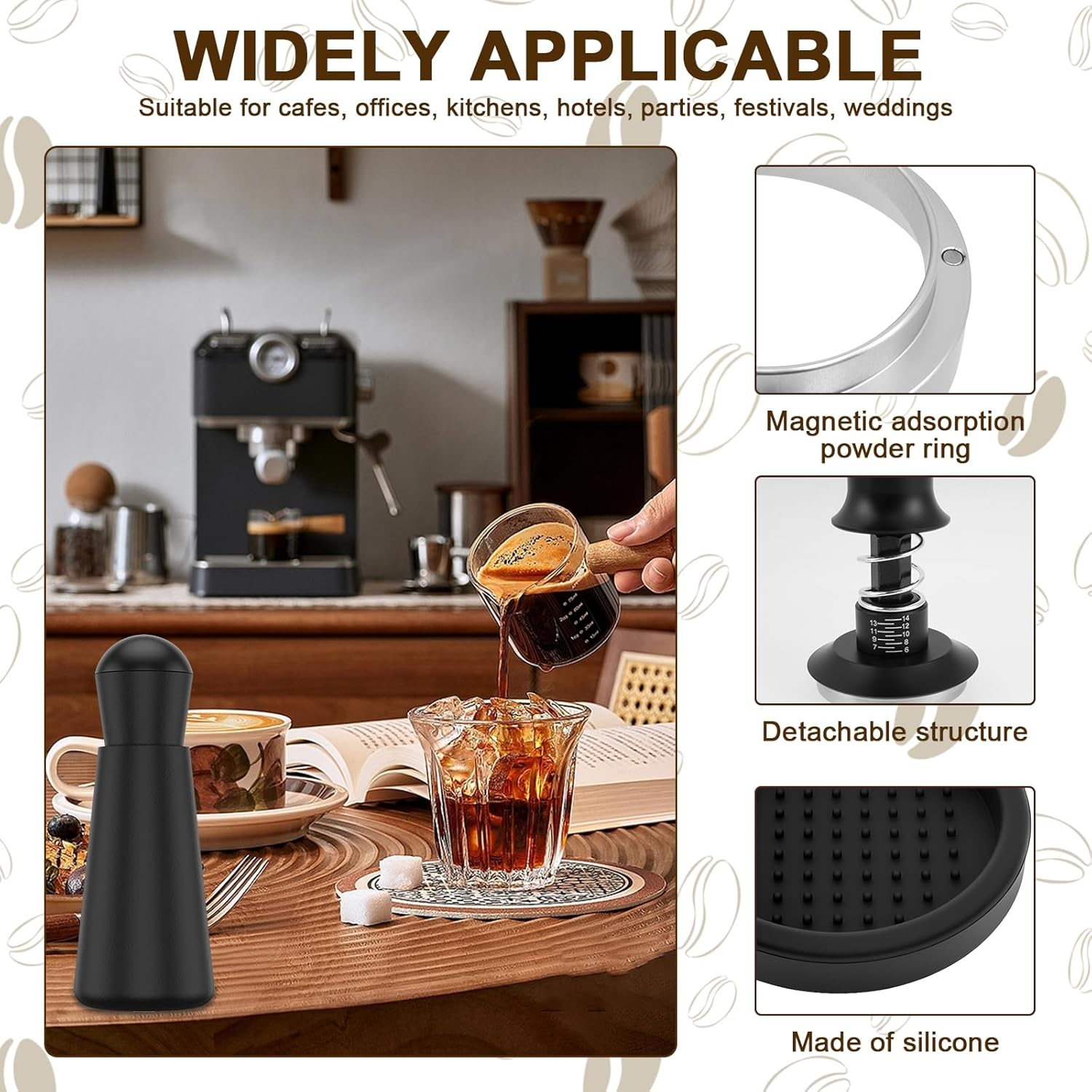 Coffee Tamper Set 51Mm Espresso Accessories Kit, Stainless Steel Spring Loaded Calibrated Adjustable Fits Espresso Coffee Machines and 51 Mm Portafilters