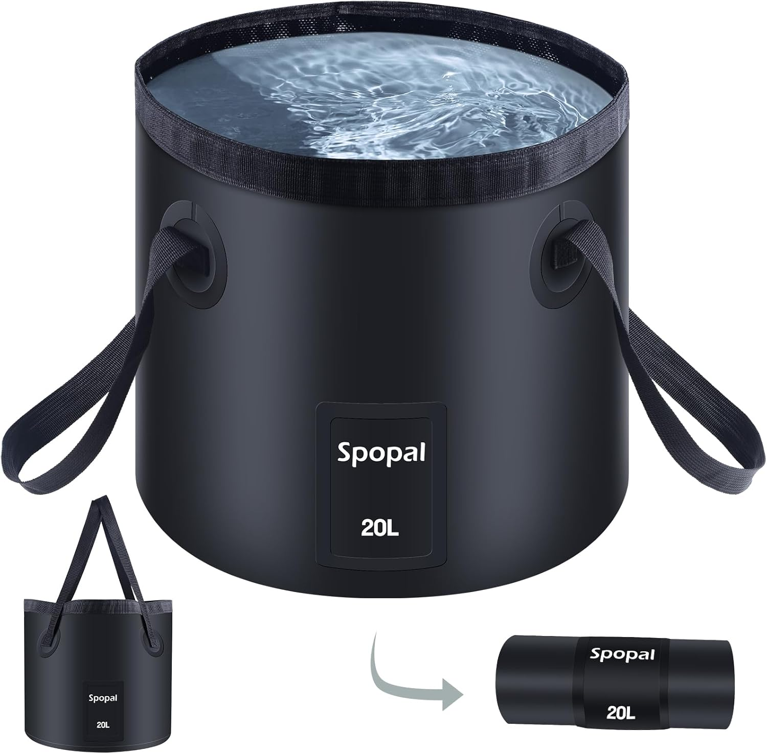 Spopal 5.2 Gallon (20L) Collapsible Bucket, Foldable Bucket with Handle for Water Storage, Outdoor Portable Ultra Lightweight Water Container for Camping, Hiking, Fishing, Gardening, Pet Car Washing image number 2
