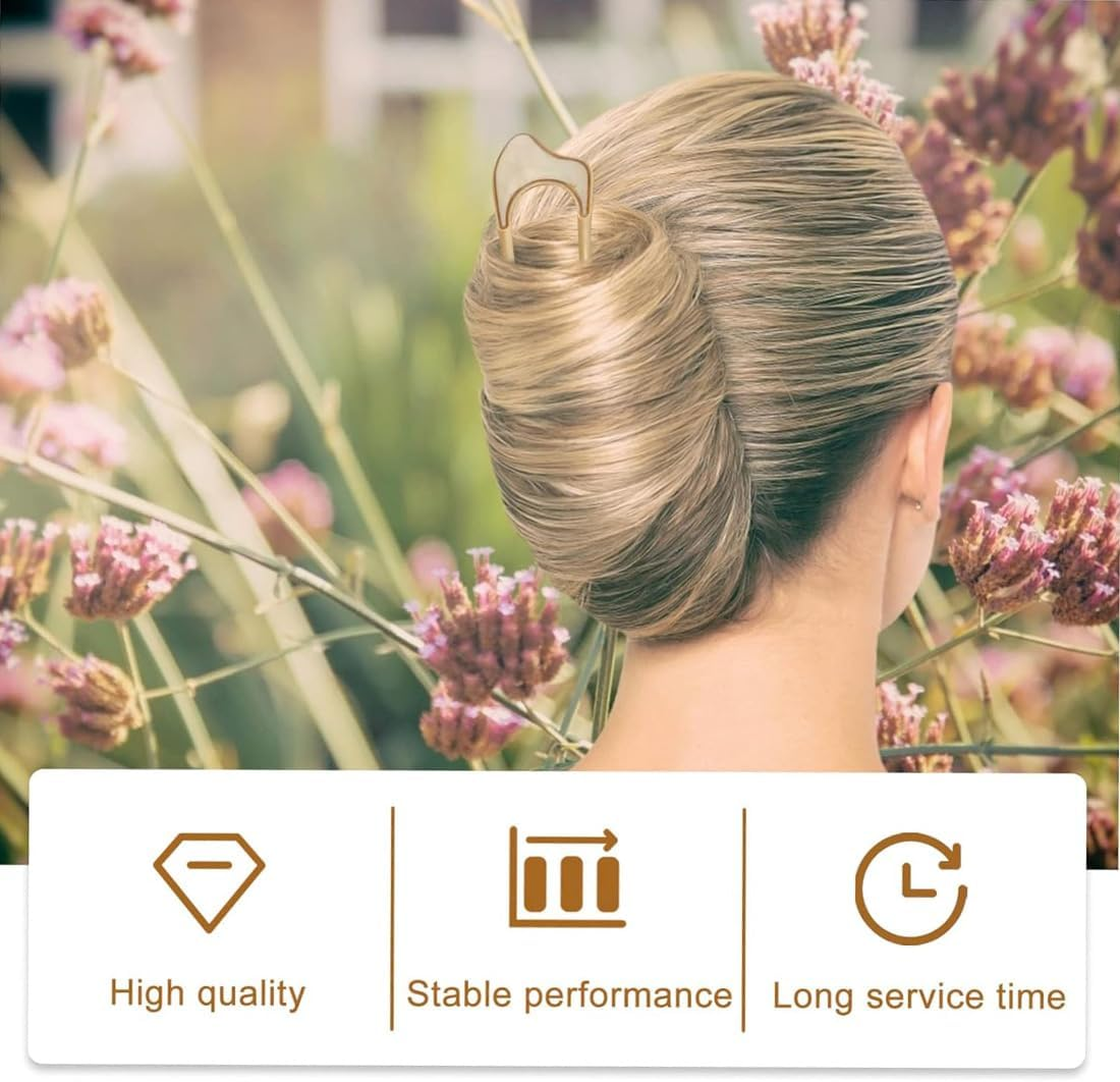 QOWIJEX Pack of 3 U-Shaped Hairpin French Style Hair Clip Shell Hair Pin Metal Hairpin Fork Sticks Tines Chignon Pens for Women Hair Styling Accessories (Pink + Azul + White) image number 3