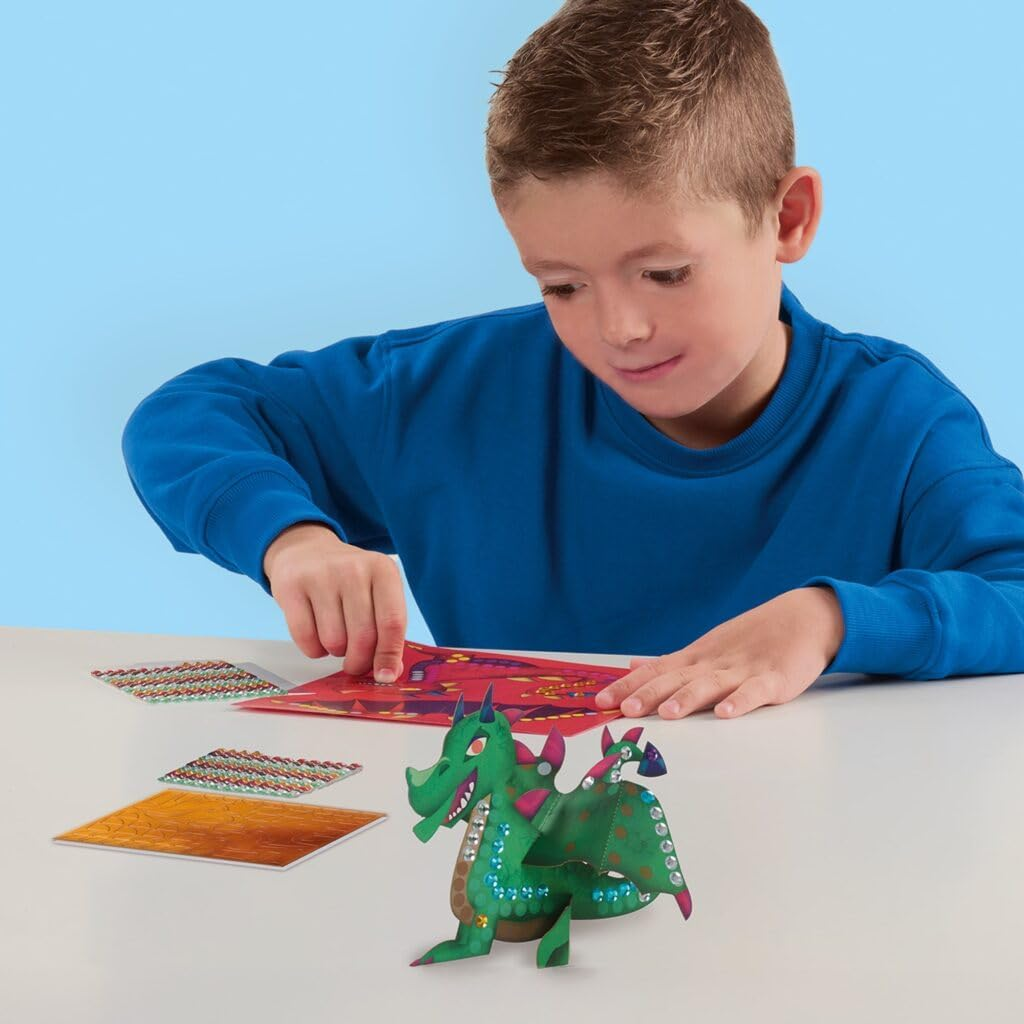 SES Creative 14296 Metallic Dragons - Creative Craft Kit for Kids Aged 5+ - Build Two Colorful Dragons with Paper Construction Parts image number 2