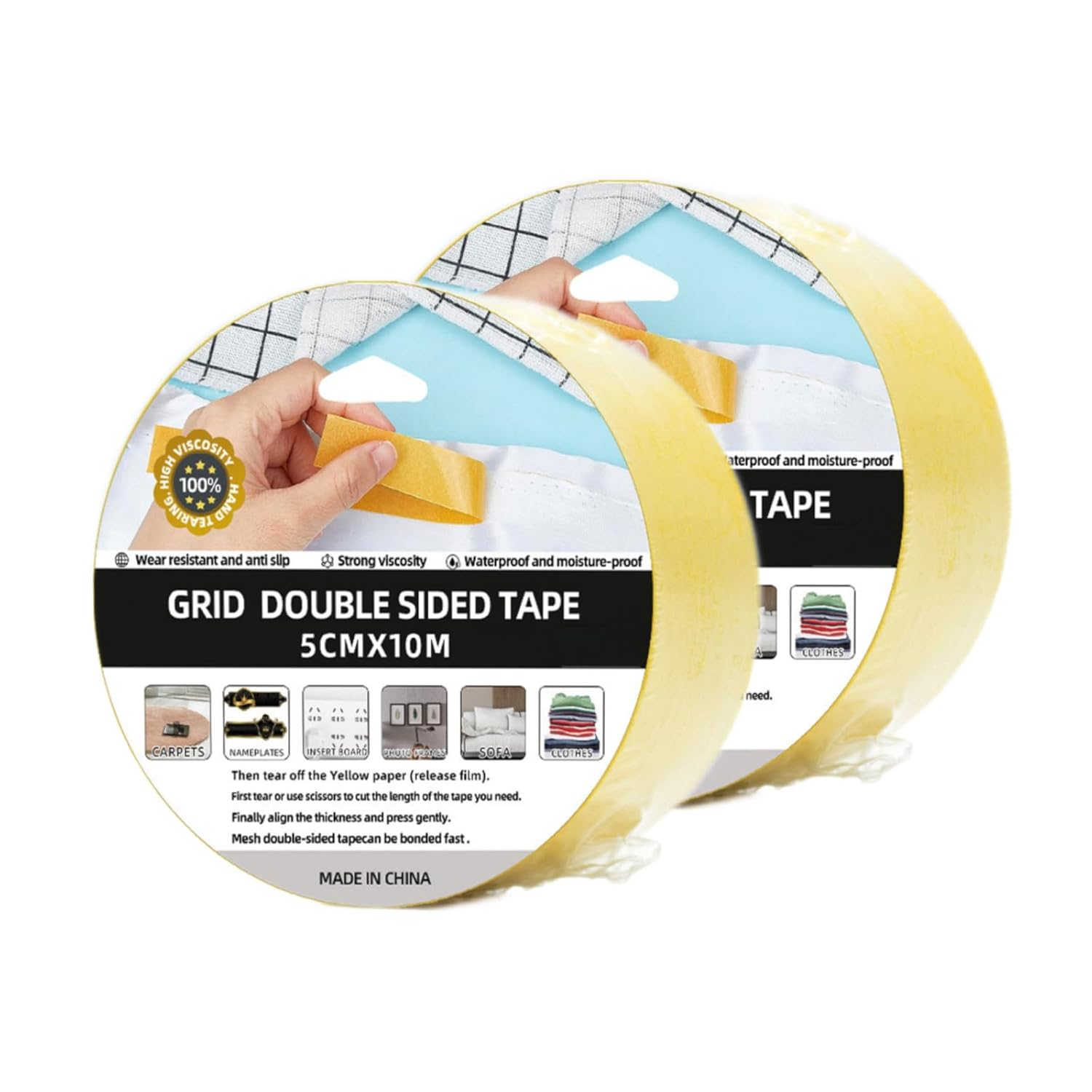2PC Double Sided Carpet Tape Rug Tape, 5Cm*10M, Strong Adhesive and Removable, Strong Sticky Tape for Area Rugs, Photo Frames, Tile Hardwood Floors, over Carpet image number 6