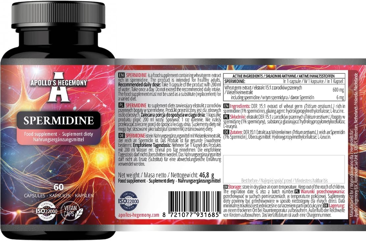 Spermidine 600Mg from Wheat Germ Extract - 60 Capsules - 60 Days Supply - Supports Healthy Aging - Dietary Supplement by Apollo'S Hegemony image number 3