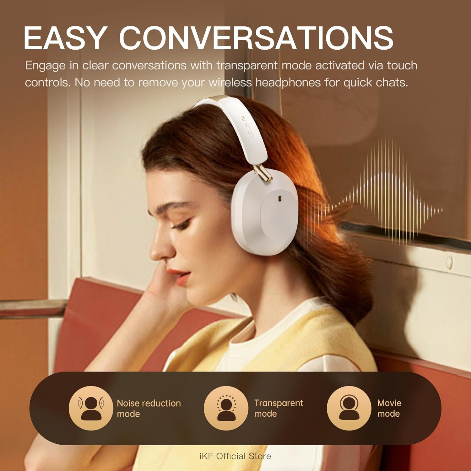 Ikf Solo Pro Adaptive Noise Cancelling Headphone, Wireless over Ear Bluetooth,Overhead Headset with Head Tracking, Hi-Res Audio, 140H Playtime, Comfortable Fit, Clear Call, Customize via an App image number 3