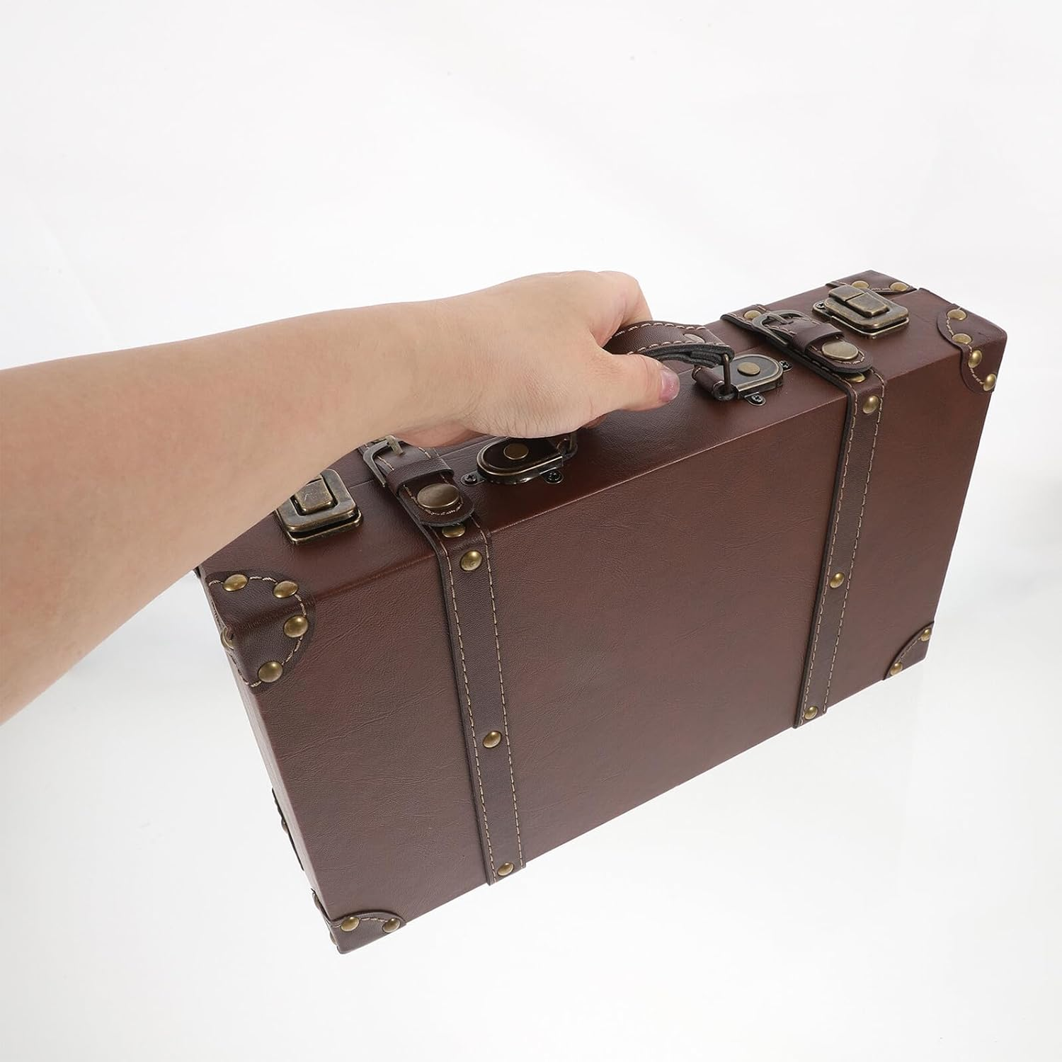 STAHAD Vintage Style Leather Suitcase Retro Trunk Luggage for Boutique Display Photo Props Decorative Storage Box Classic British Elegance with Comfortable Handle Small image number 6