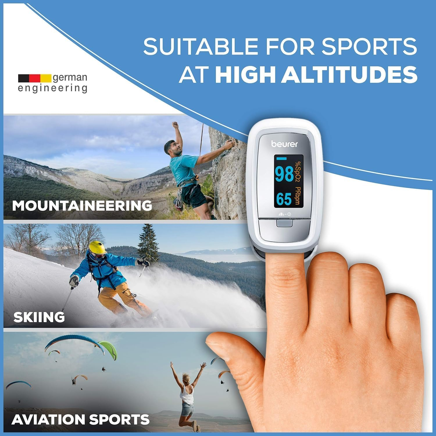 Beurer Instant Digital Fingertip Pulse Oximeter, Blood Oxygen Saturation & Pulse Rate Monitor with Accessories, PO30 image number 4