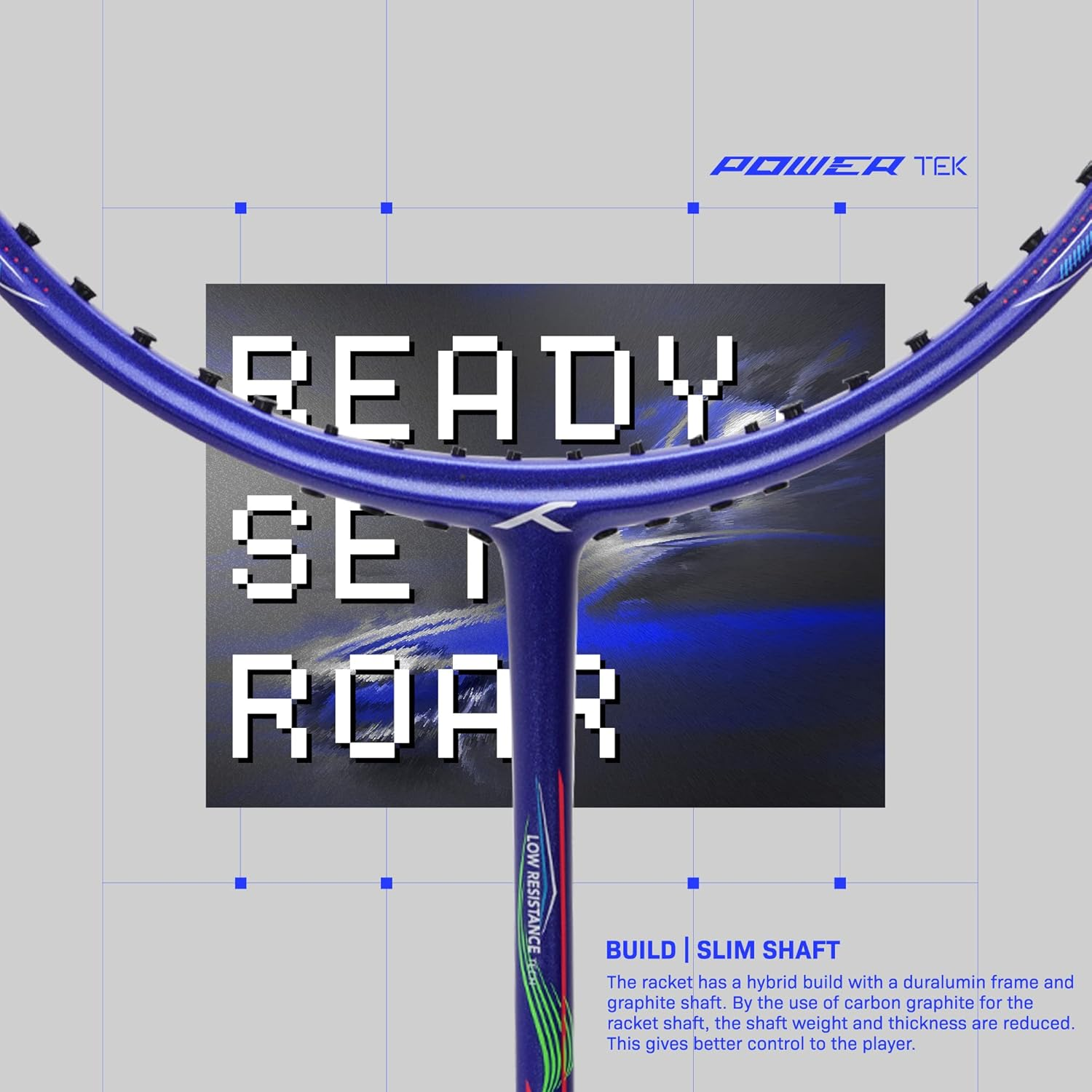 HUNDRED Powertek 1000 PRO Graphite Strung Badminton Racket with Full Racket Cover - Navy/Orange image number 7