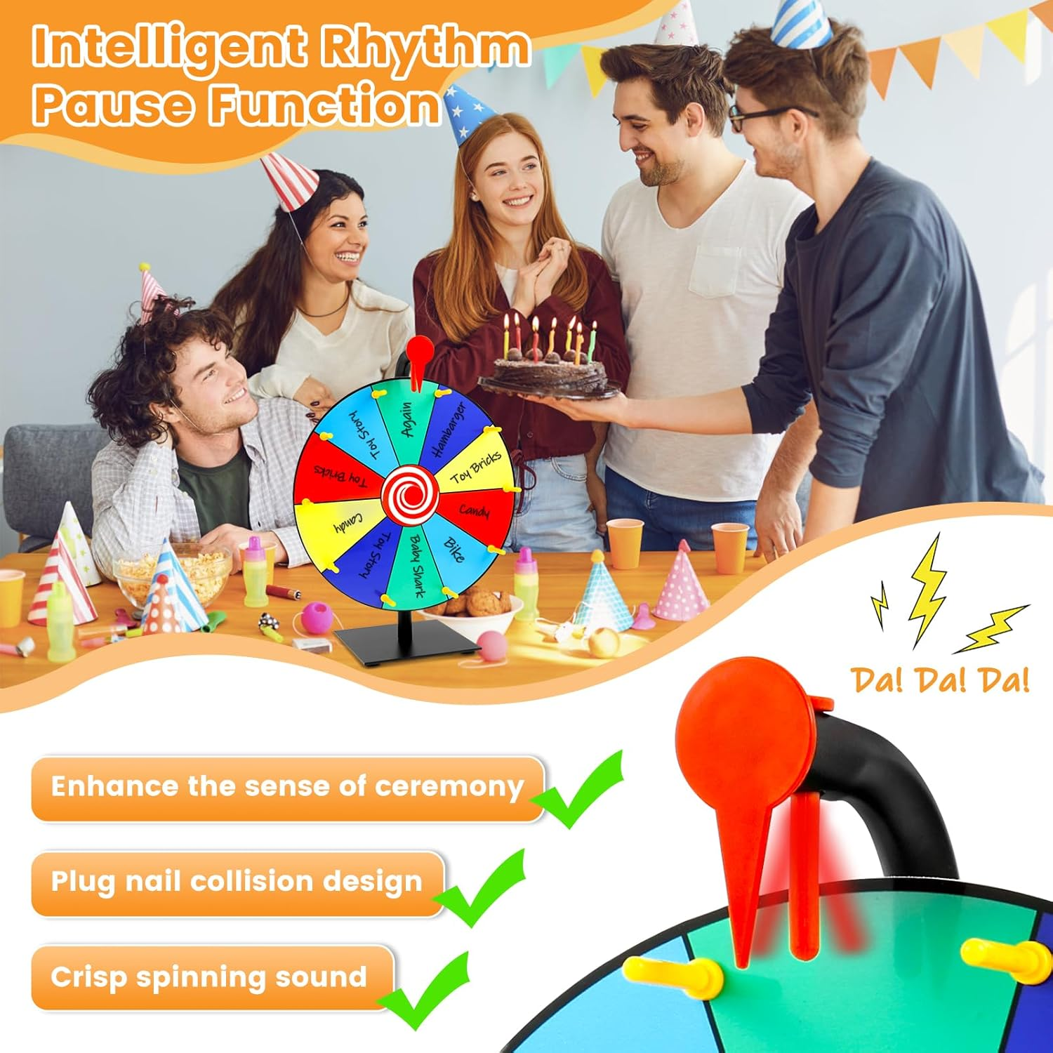 11.8Inch Spinning Prize Wheel Tabletop 15/10 Slots Color Roulette Spinner DIY Interactive Spin Wheel with Eraser and Pen Erasable Tabletop Roulette Spinner for Home Trade Show Party (10 Slots) - 10 Slots image number 4