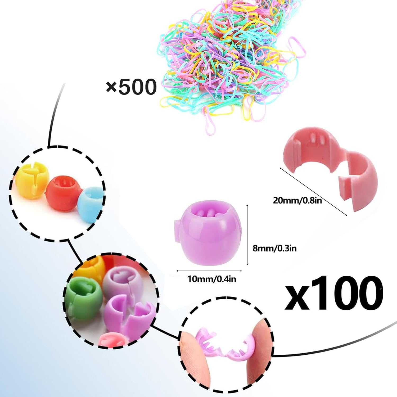 Mini Hair Clips Set of 100 with 500 Hair Bobbles, Multicoloured, 8 Mm X 10 Mm, Plastic Hair Clips for Children image number 3