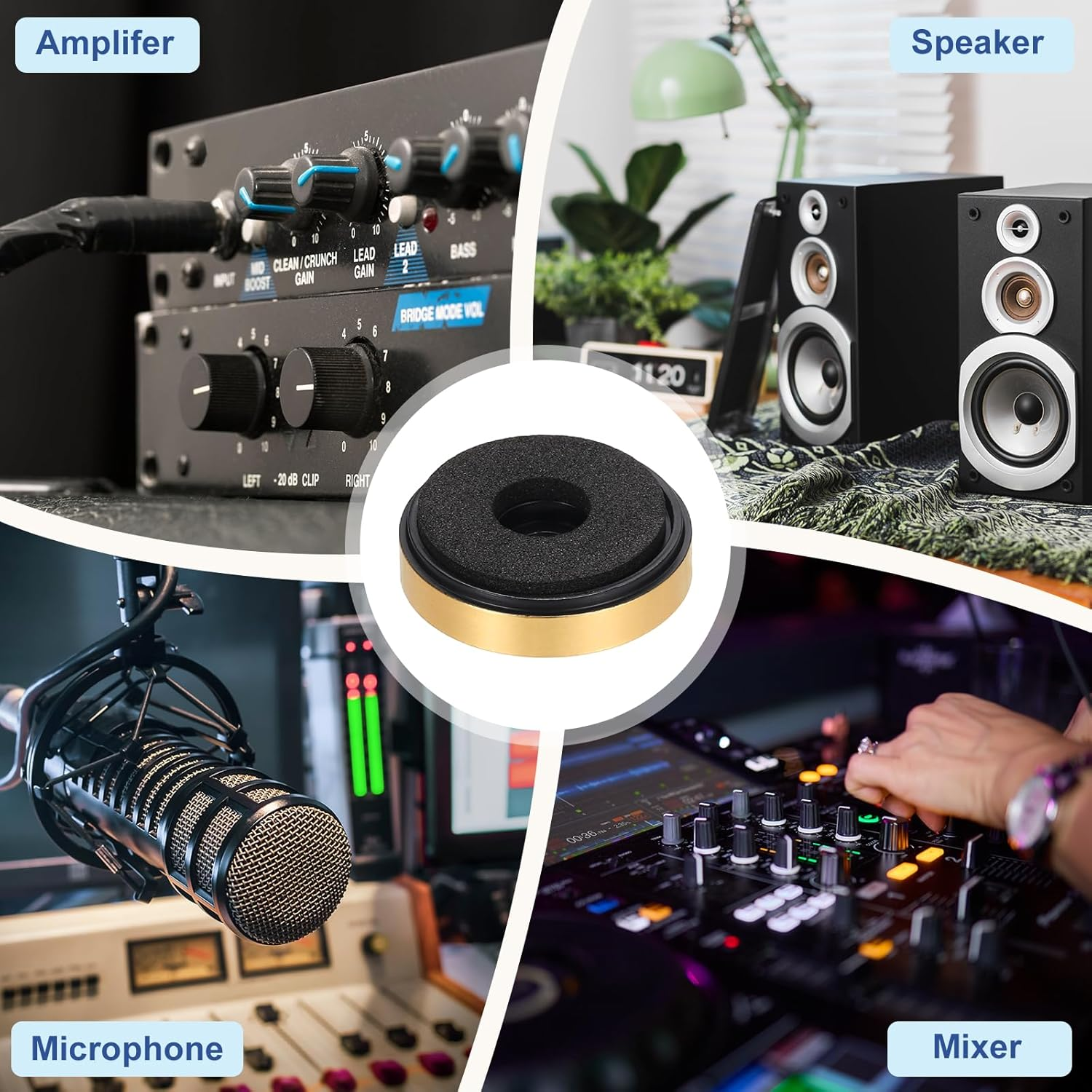 Sourcing Map 8 Pcs Speaker Isolation Feet,30Mmx7Mm Plastic Foam Shock Absorption Base Pad anti Vibration Amplifier Stand Feet Mat for Audio CD Hifi Home Theater Sound System, Gold image number 4