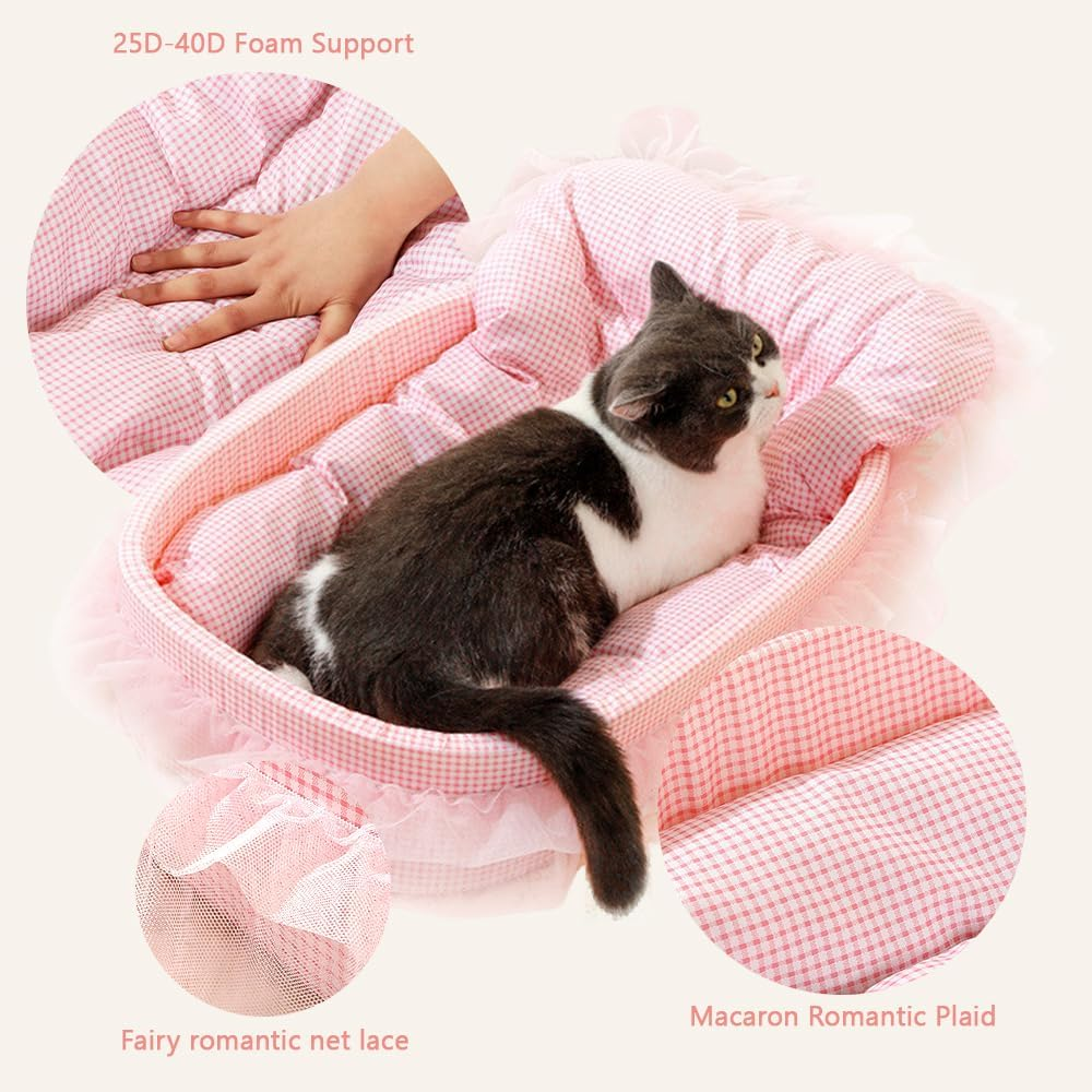 Pawstrip Pink Dog Bed Washable Princess Cat Couch Soft Plush Pet Sofa Nest Mat Anti-Slip Puppy Cave Beds Cute Cozy Kitten Doggy Kennel Cushion Small Medium Dogs Cats Sleeping Pad (Light Pink, L) image number 2