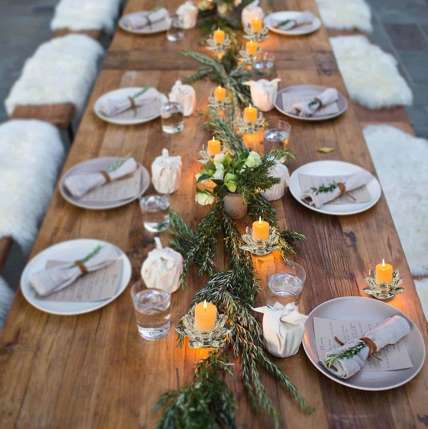 Kolnlala Crystal Lotus Flower Tealight Candle Holders/Glass Tea Light Candlestick Decor Decoration for Christmas Home Wedding Party&hellip; (Clean 2Pcs)