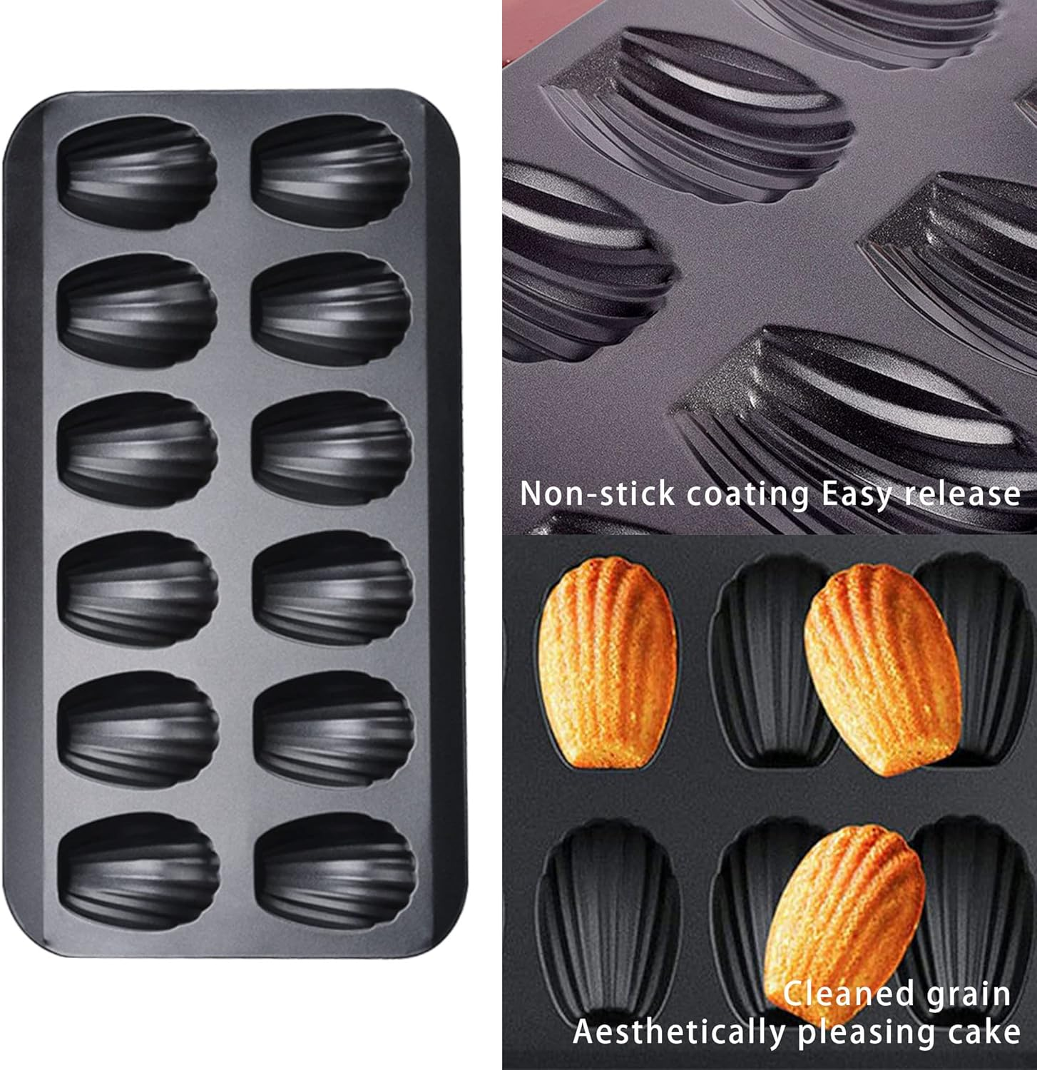Nonstick Madeleine Pan 2Pack, 12 Cavity Shell Shape Baking Mold Non-Stick Cookie Cake Scone Pan Whoopie Pie Pan for Oven image number 1