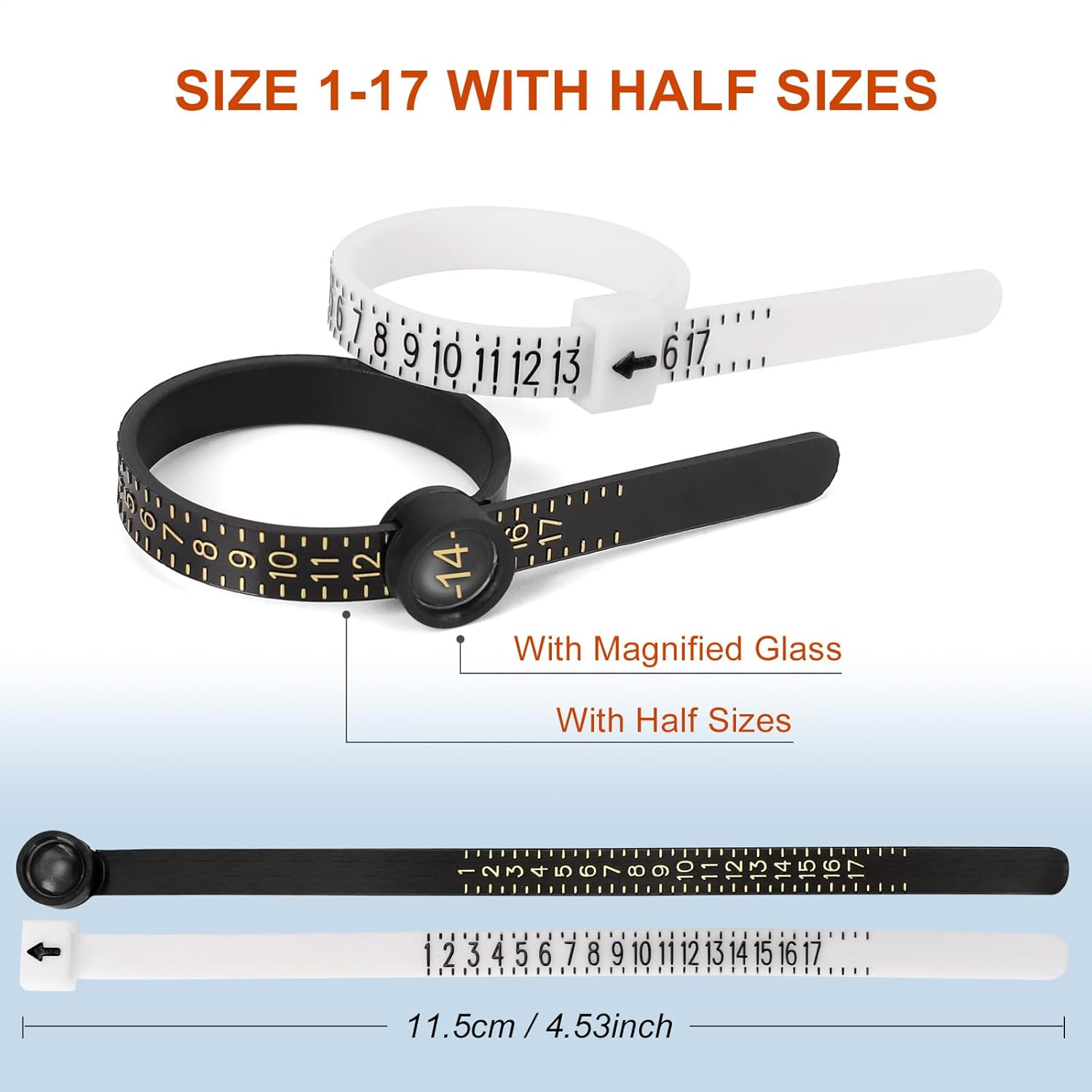 Ring Sizer Measuring Tool Kit Upgraded, 27 PCS Stainless Steel Measuring Ring Tool, US Ring Size 0-13 with Half Size, 2 PCS Reusable Finger Size 1-17 USA Rings Size with Magnified Glass image number 5
