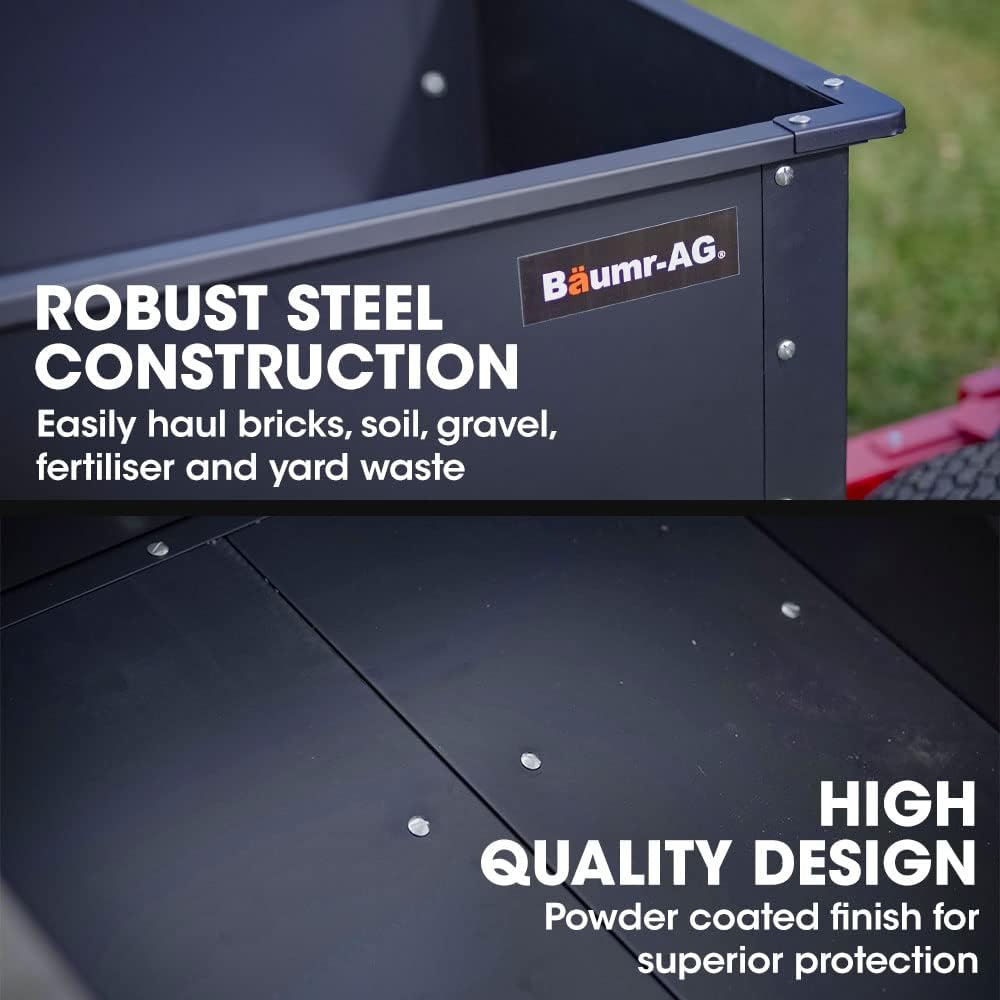Baumr-Ag Garden Steel Dump Cart for Ride on Mower 270Kg ATV Metal Trailer Wagon with Removable Tail Gate image number 2