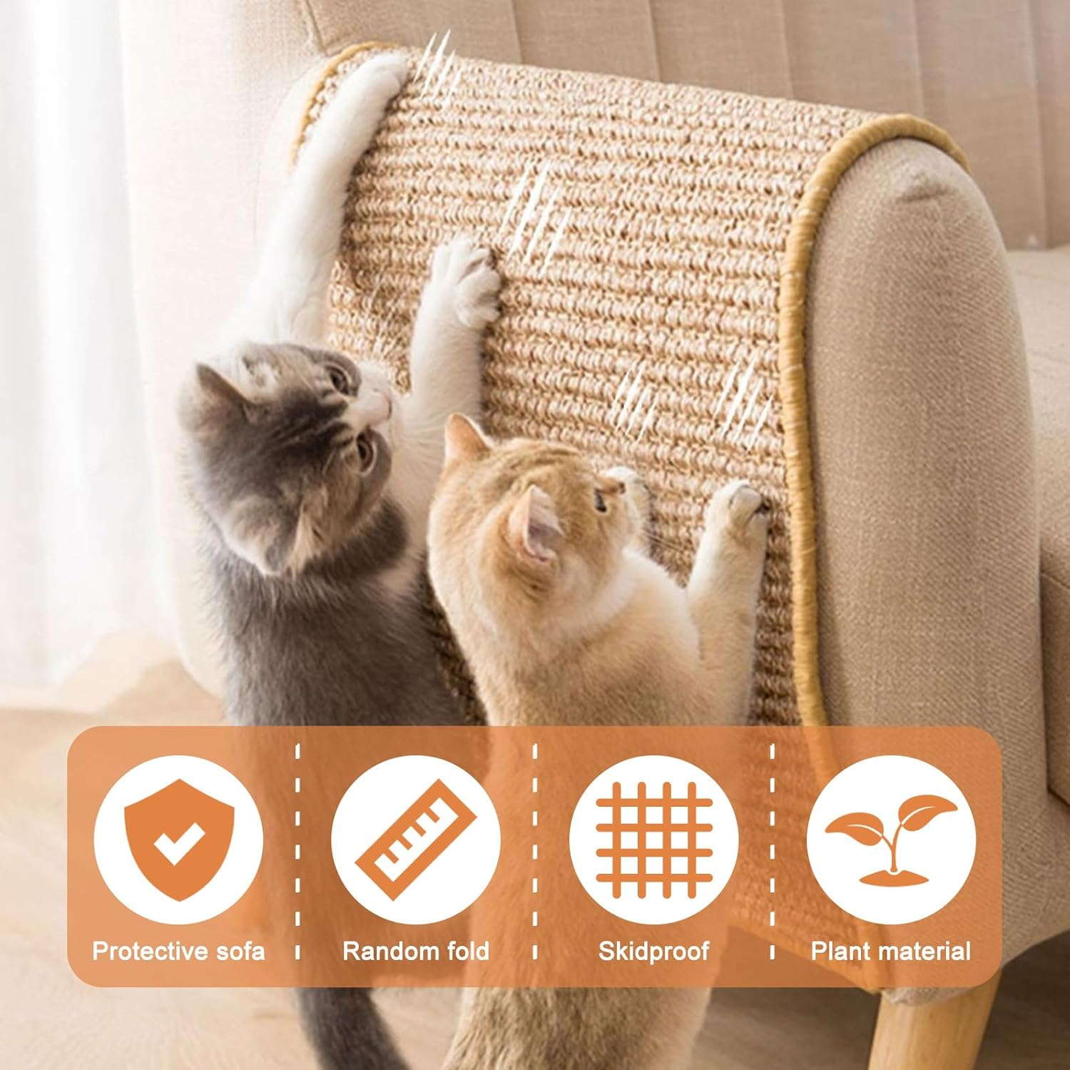 Pack of 2 Cat Scratching Mat, Scratching Mat for Cats, Cat Scratching Mat, Sisal Cat, Natural Sisal Scratching Mat, Sisal Rug, Cat Scratching Board, Wall for Cats, Protects Carpets, Sofas (60 X 40 Cm) image number 6