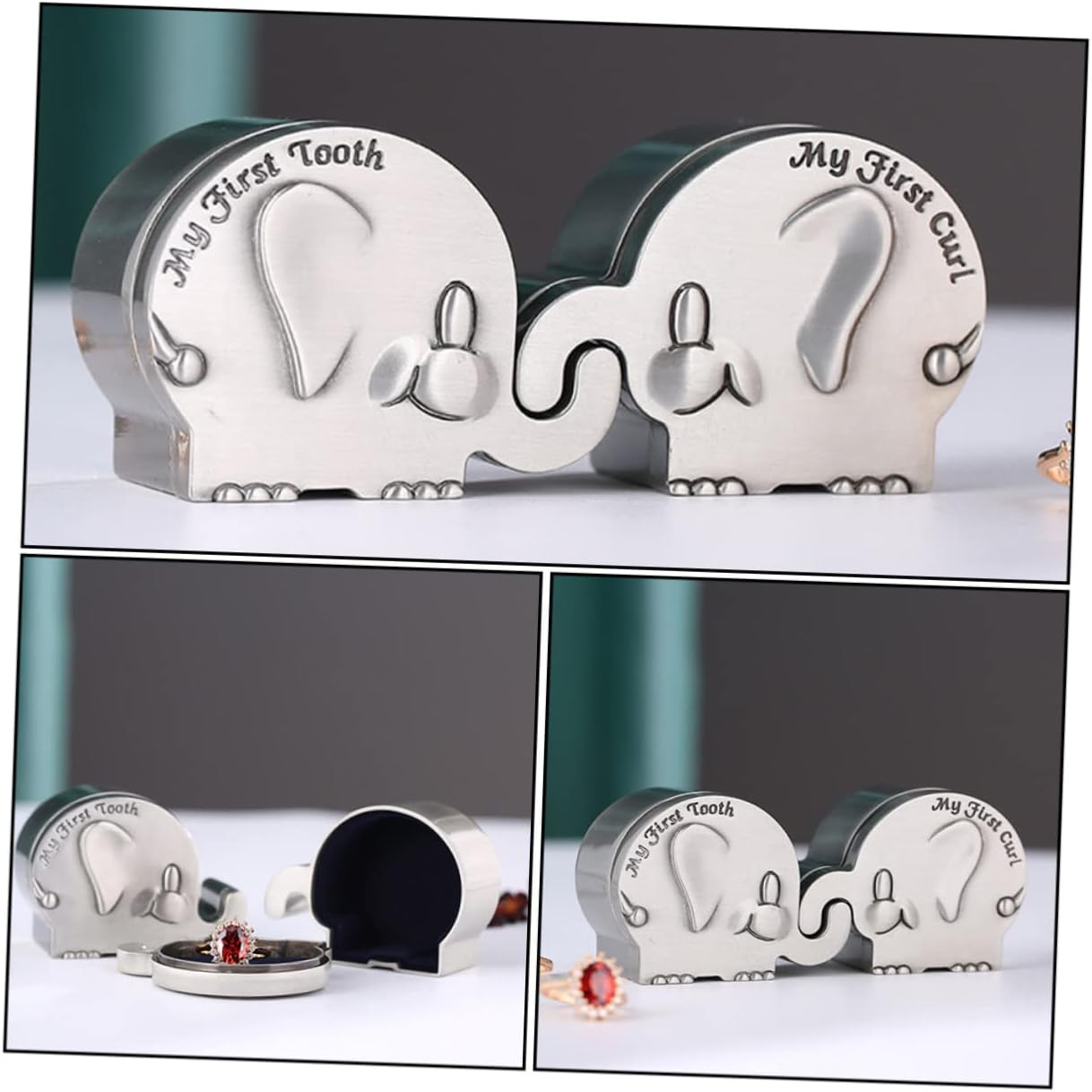 Fetal Hair Collection Box Metal Small Hair Teeth Storage Box Silver for Newborn Keepsake and Elephant Shower image number 2