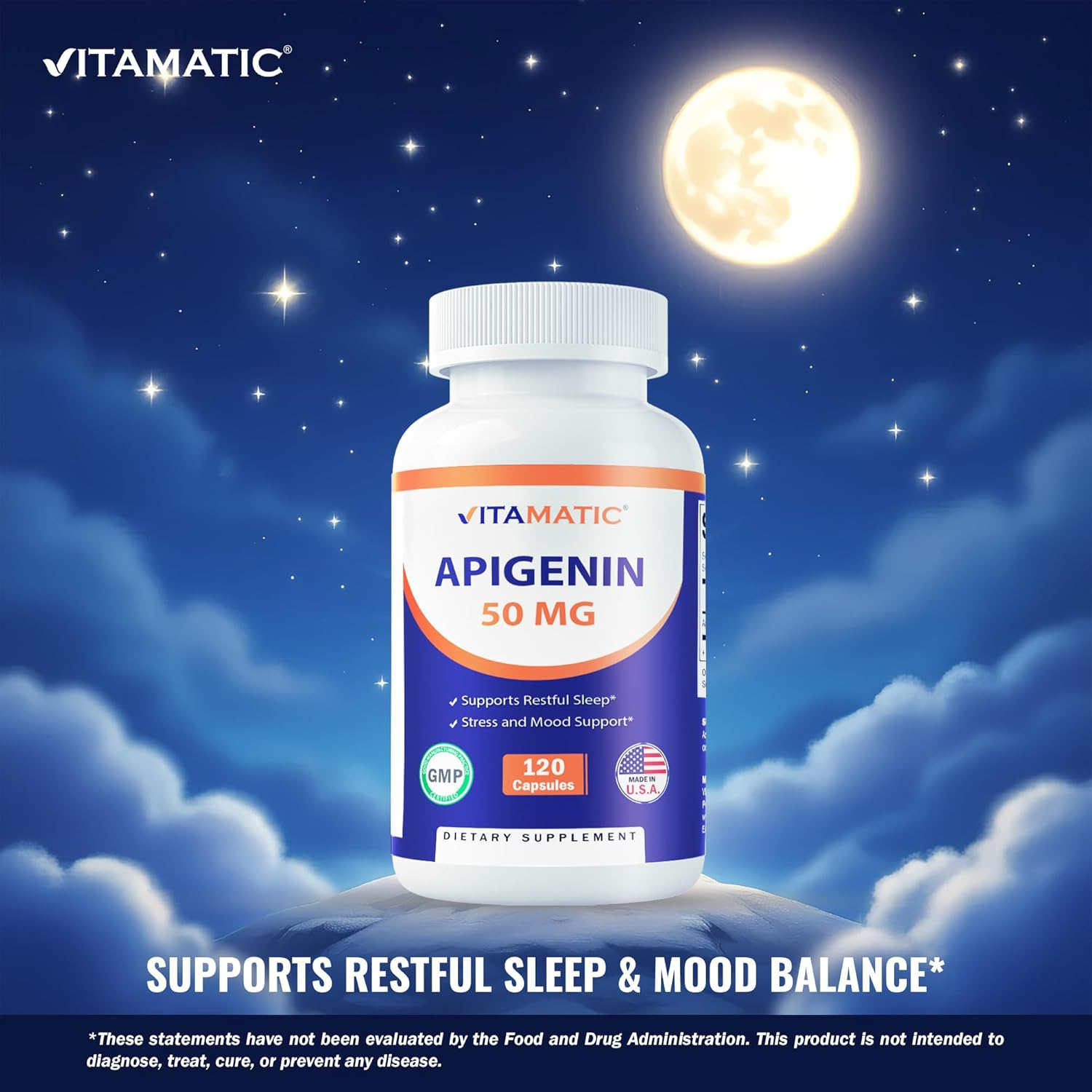 Vitamatic Apigenin 50Mg 120 Vegetarian Capsules image number 1