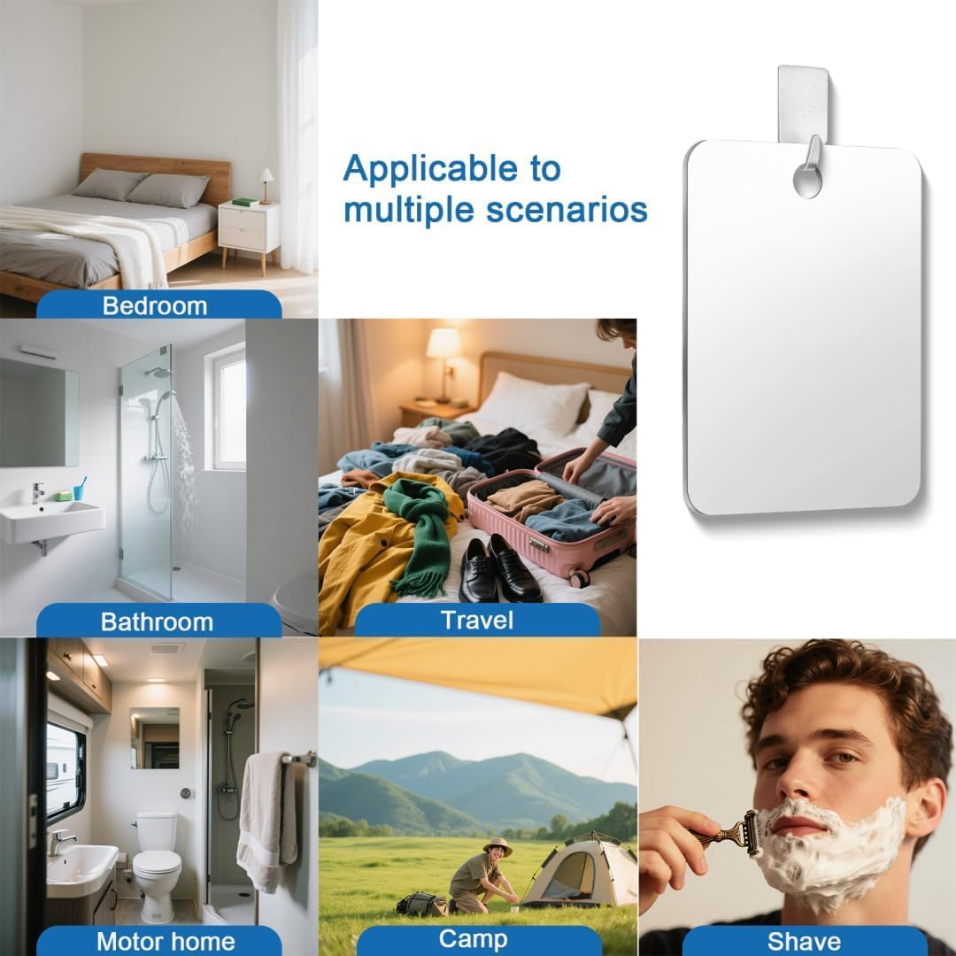 2 Pack Shower Mirror Fogless for Shaving, Bathroom Accessories No Fog Shaving Mirror, 7"X5" anti Fog Makeup Small Mirror Travel Camping, Shatterproof Men'S Woman Wall Mirrors Hanging Locker image number 5