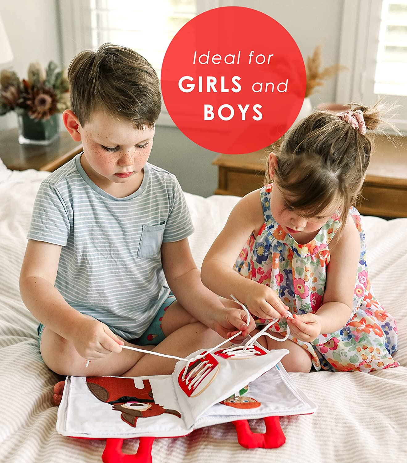 Curious Columbus Quiet Book. My Big Day Activity Busy Book &ndash; Montessori Toy for Toddlers, Educational Toy for Preschool and Early Learning, Toddler Airplane Travel Essentials. (Red) image number 2