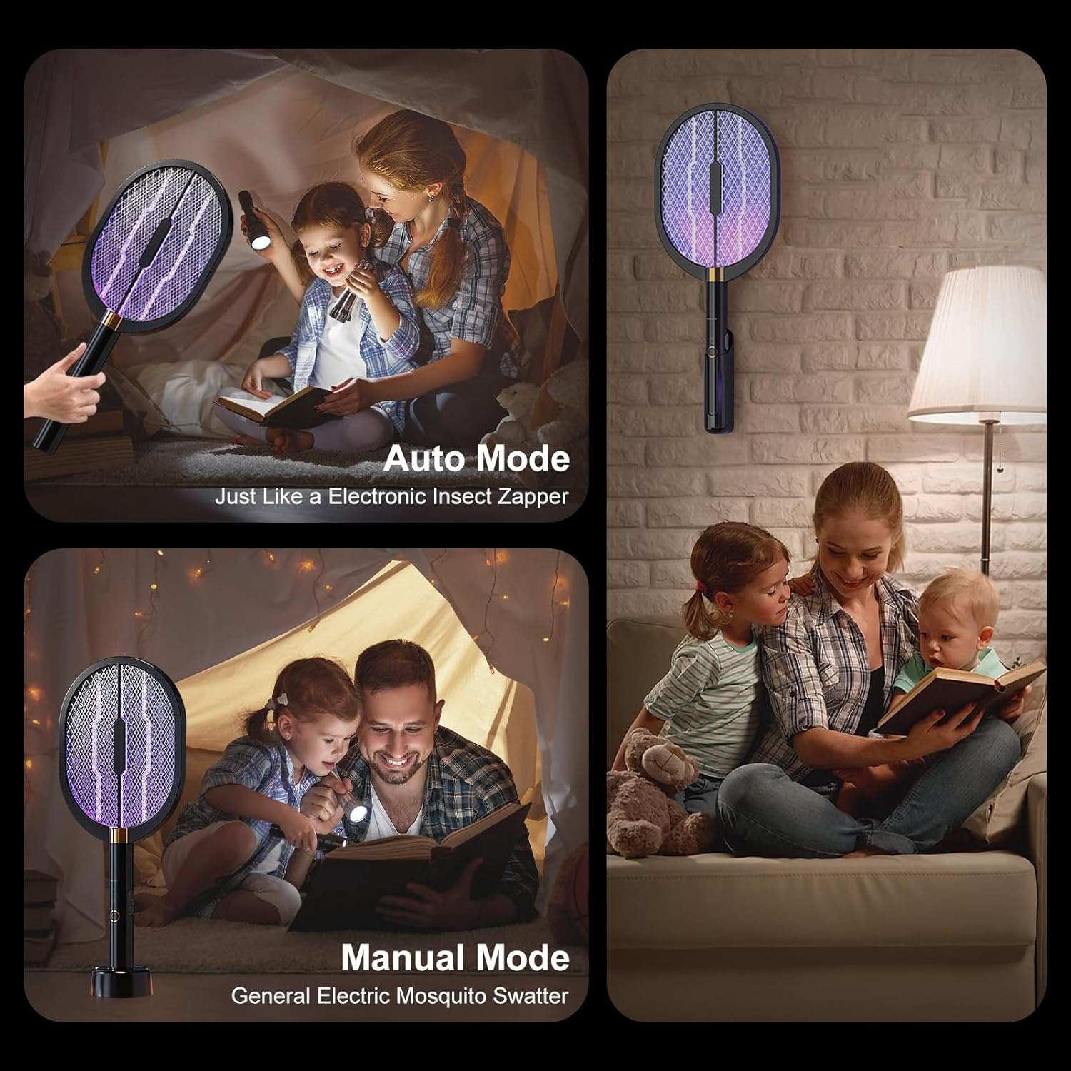 Oolong Mosquito Zapper Electric Fly Swatter 3000V Bug Zapper Racket 2 in 1 Fly Zapper with 1200Mah Battery Rechargeable Mosquito Killer Lamp with 3-Mode USB Rechargeable for Indoor Outdoor,Garden image number 1