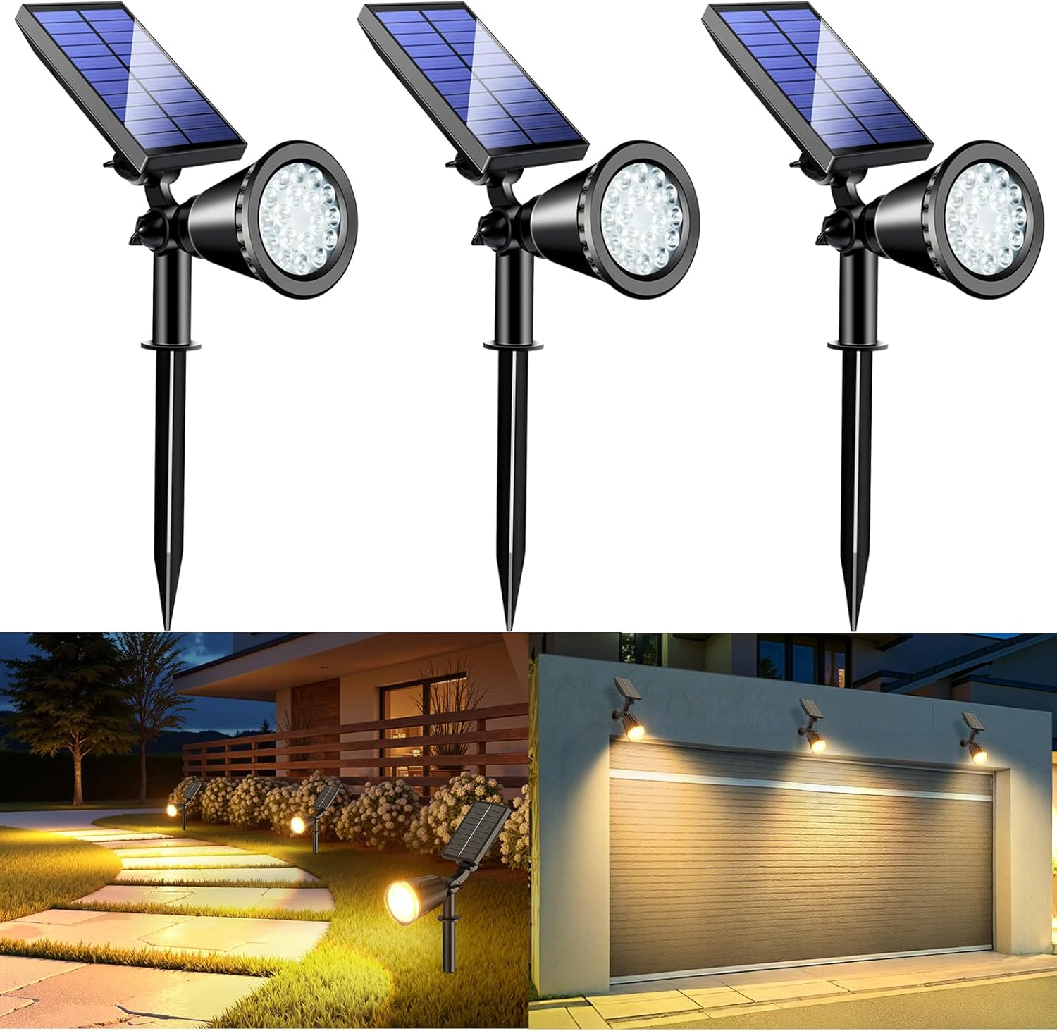 3Pack Solar Spot Lights Outdoor, 18Leds Waterproof Adjustable Solar Spotlights,2 Modes Solar Powered Spotlights Landscape Lighting for Tree, Driveway, Yard, Backyard, Garden (Cool White