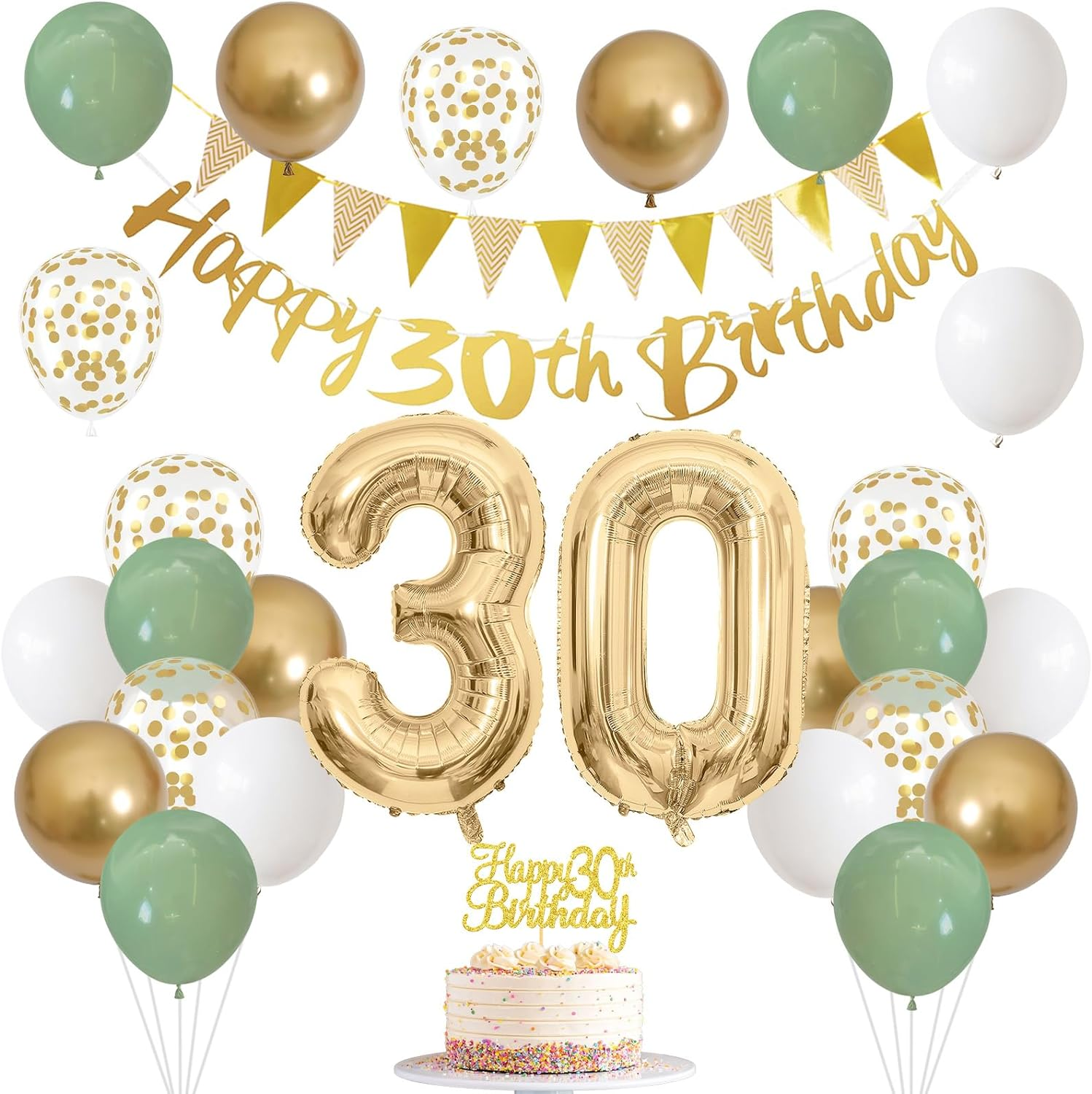 Sage Green 50Th Birthday Decoration with Banner, Garland, Number 50 Balloons, Cake Decoration, Gold Party Balloons for 50 Years Celebration