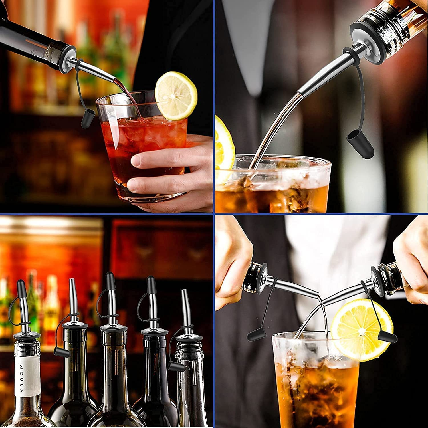 Wine Bottle Pourer 6 Piece Stainless Steel Wine Bottle Pourer with Rubber Dust Cap Conical Spout, Quick Pourer Olive Oil Bottle Conical Spout Pourer, Classic Bar Accessories Wineware Parts (With Cleaning Brush and Folding Funnel) image number 5