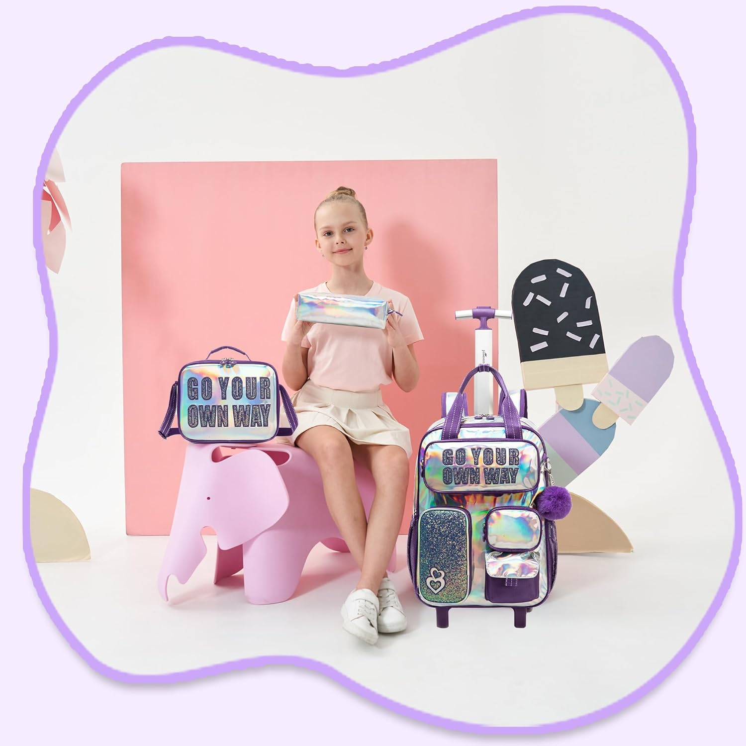 MYHSBYO Rolling Backpack for Girls and Boys Backpack with Wheels Travel Luggage Suitcase image number 2