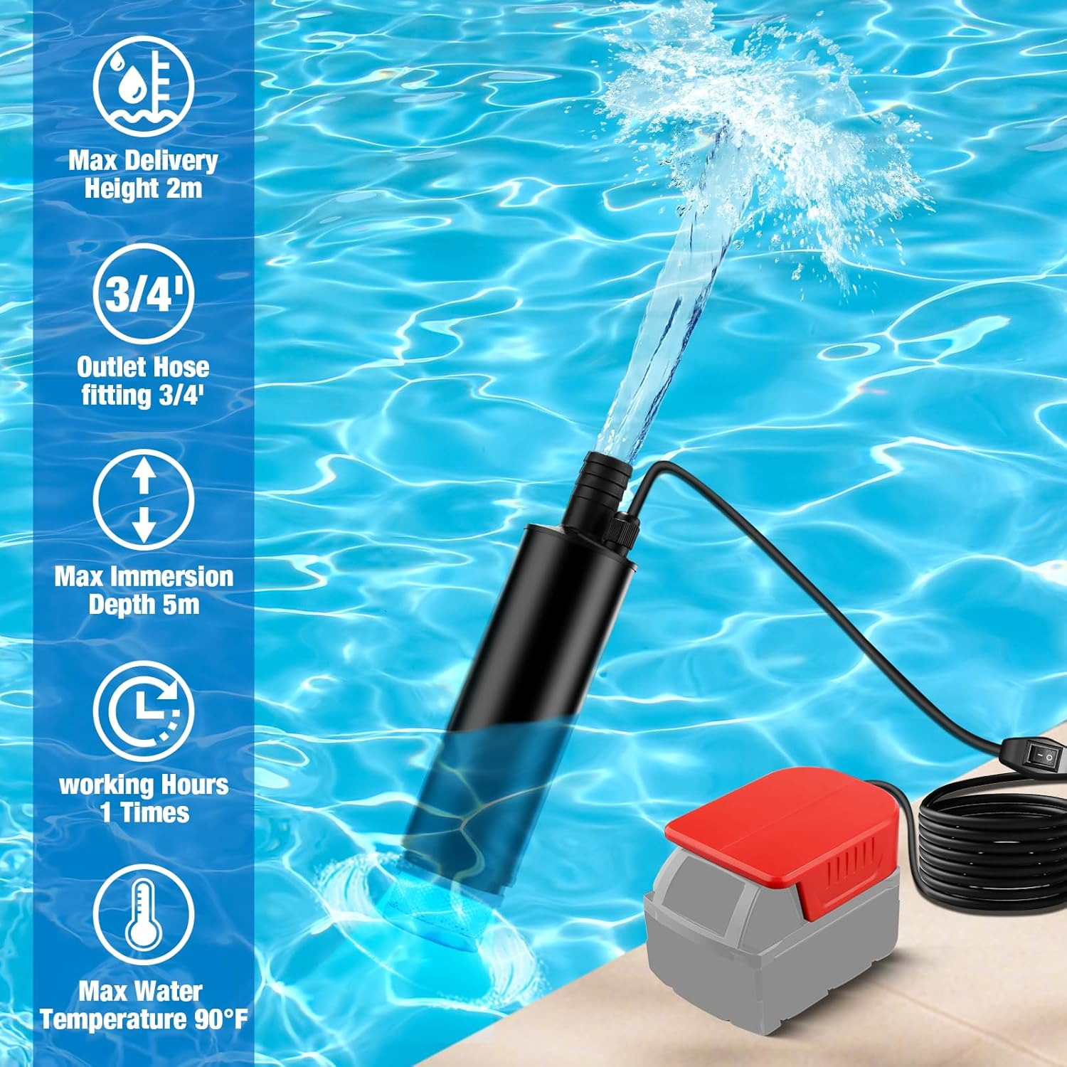 Cordless Submersible Water Pump Compatible with Milwaukee M18 18V Li-Ion Battery, 500GPH Portable Transfer Sump Pump for Camping Tub Garden RV Pond Draining Job Sites(No Battery) image number 6