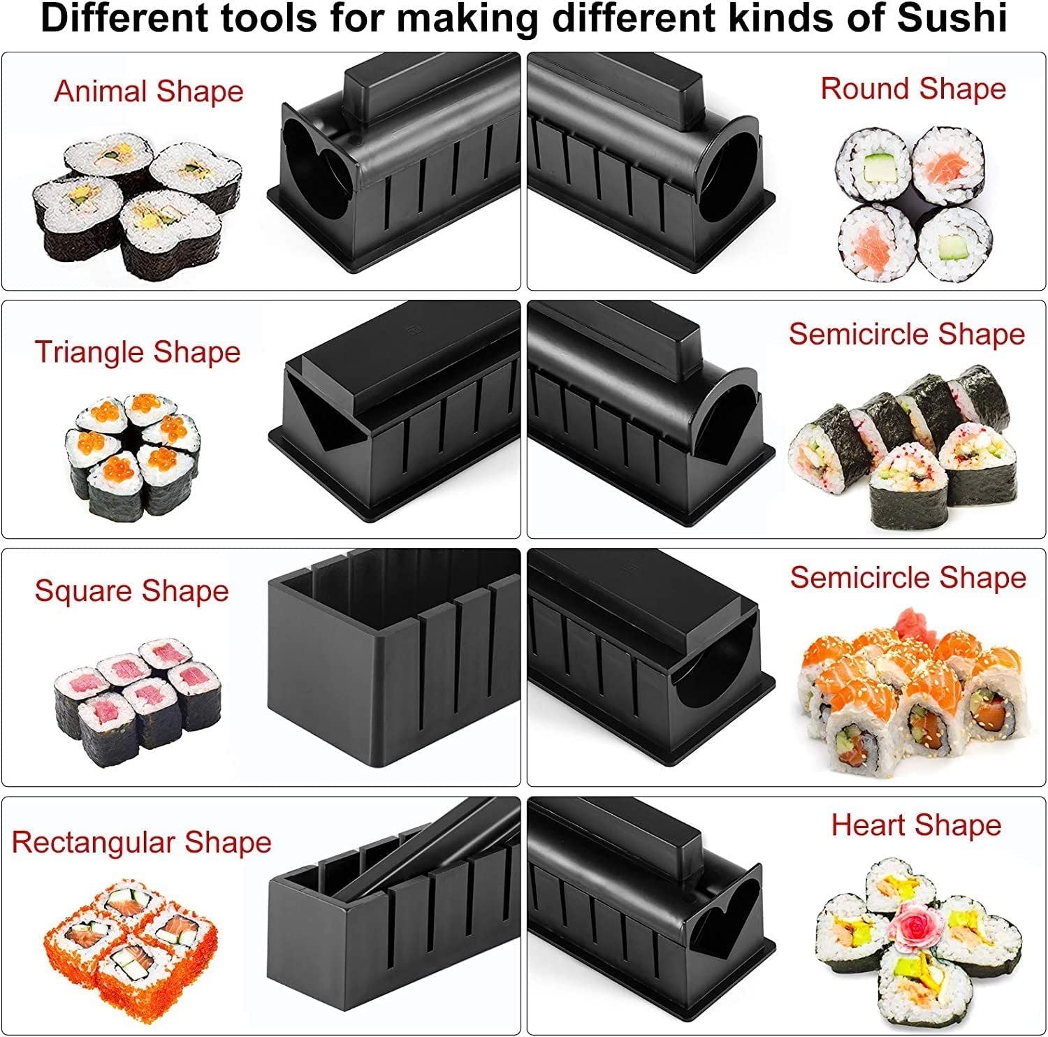 DIY Sushi Making Set - 10 PCS Production Kit with Rice Roll Mold Shapes and Fork, Premium Mold Maker for Maki Rolls, Easy and Fun for Daily Use (Black) image number 5