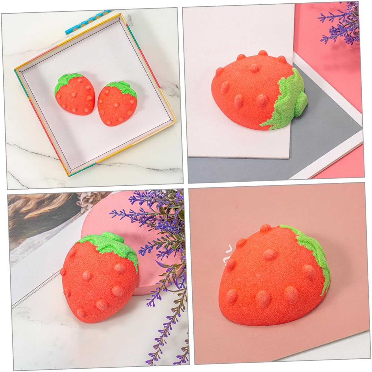 Anneome 4Pcs Bathing Bath Salt Bomb Bubble Making Strawberry Shape Boys and Girls Bubble Bath for Women Portable Spa Bomb image number 3