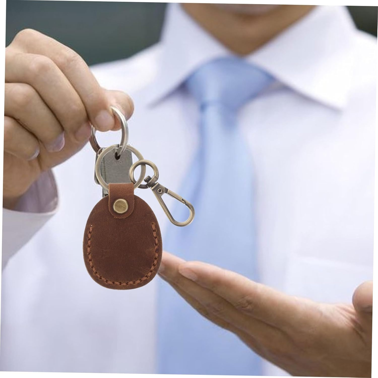 BIUDECO 3Pcs Handmade Pu Access Card Holder Keychain RFID Card Sleeve Compact Key Organizer for Fathers Day image number 5