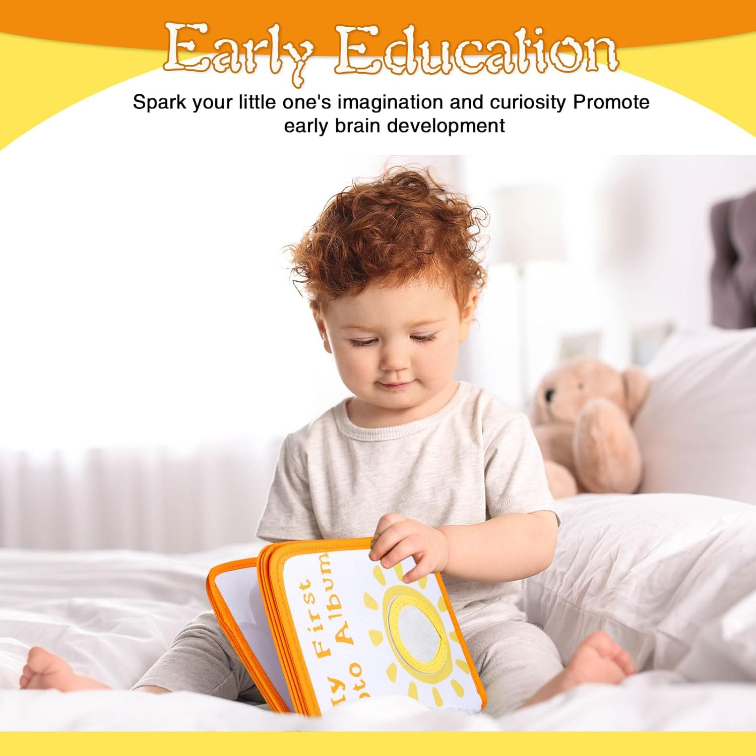 Sun Baby' S My First Family Album Cute Cartoon Sun Photo Album Holds 4X6" Pictures Soft Photo Cloth Book with Safety Mirror for Newborn Baby Shower Toddler Kid image number 2