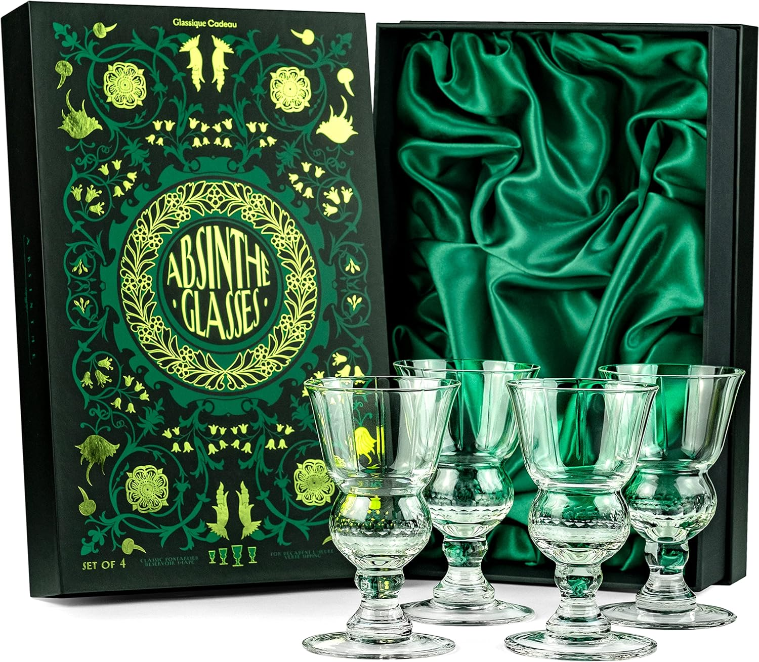 Vintage Crystal Liqueur Glasses, Absinthe, Sambuca, Raki, Pastis, Ouzo | Set of 4 | Short Stemmed 6.5 Oz Goblets with Bubble Reservoir for Drinking Green Fairy | Handblown Small Wine Bistro Glassware image number 4