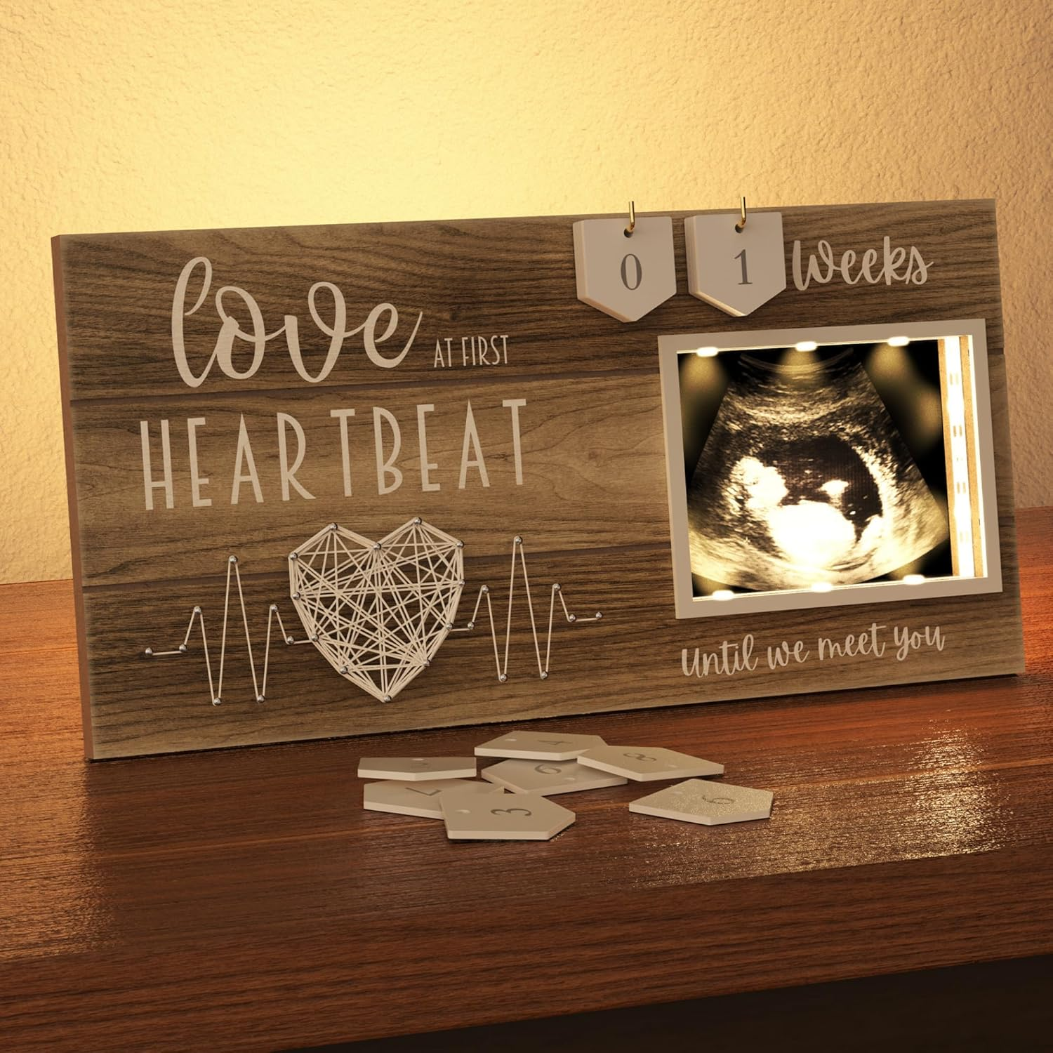 LED Illuminated Baby Sonogram Picture Frame - Countdown Weeks Feature, 4"X3" Ultrasound Photo for Pregnancy Announcements, Gender Reveal, Baby-Shower, New Mom Gifts, Keepsake for Expecting Parents image number 4