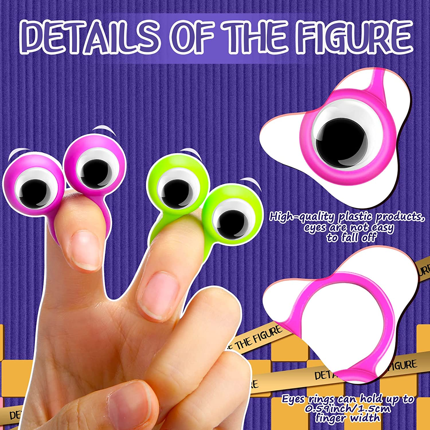 120 Pcs Eyeball Ring, Eye Finger Puppets, Wiggly Plastic Finger Eyeballs, Colorful Googly Eyes Rings Party Favor Toys for Girls Boys Birthday Party Favors Game Props image number 2