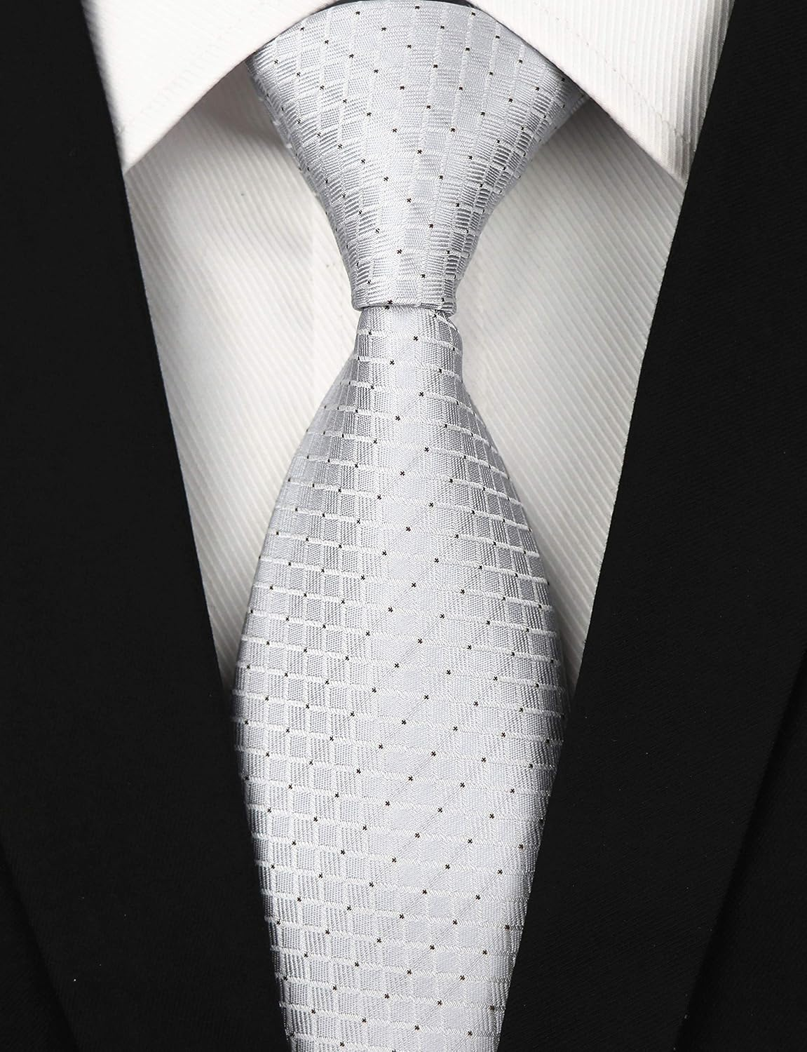 Secdtie Men'S Classic Checks Silver Jacquard Woven Silk Tie Formal Necktie image number 5