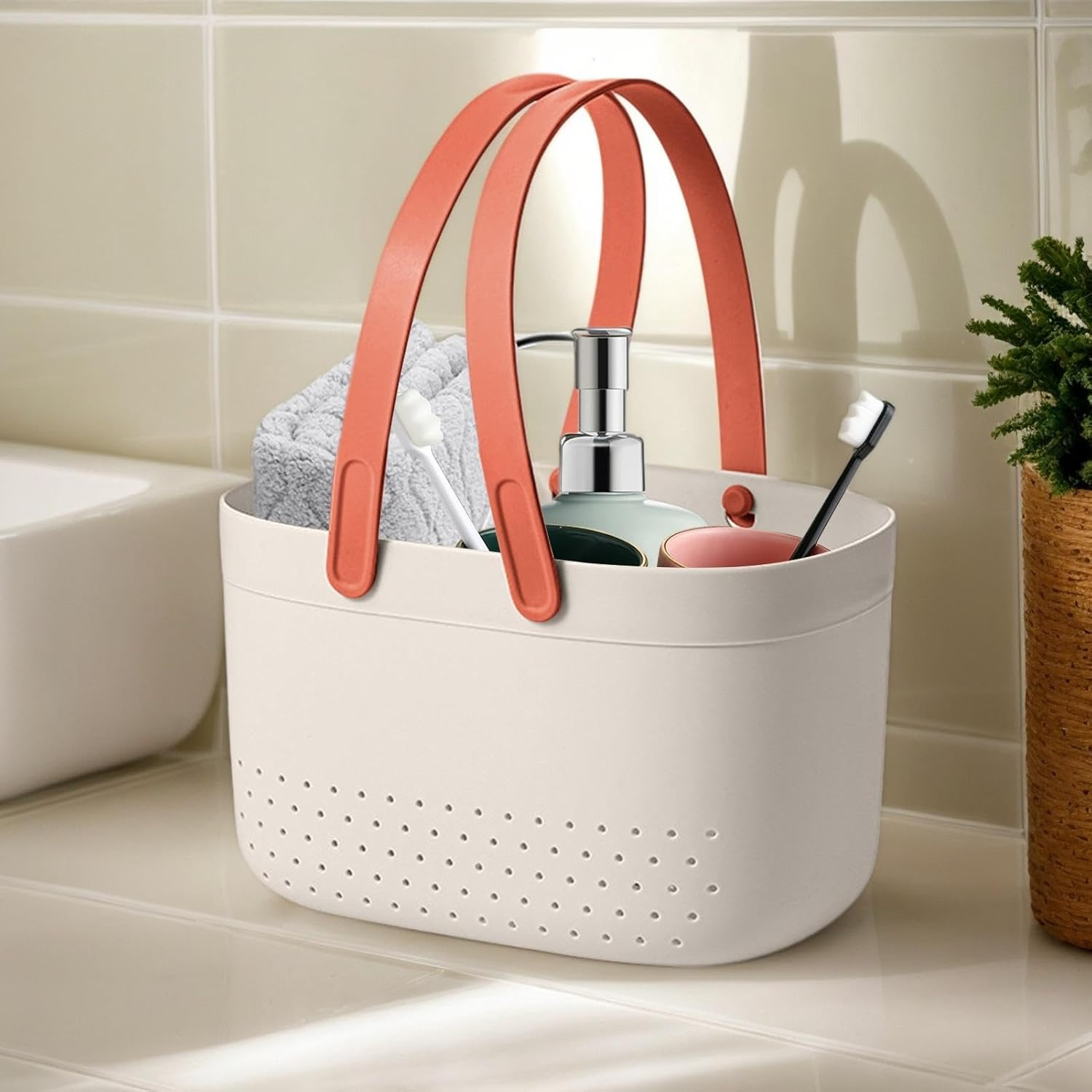 Toiletry Basket | Large Capacity Bath Container,Shower Storage Basket with Handles, Box Organizer Bin for Bathroom, Kitchen, College Dorm image number 1