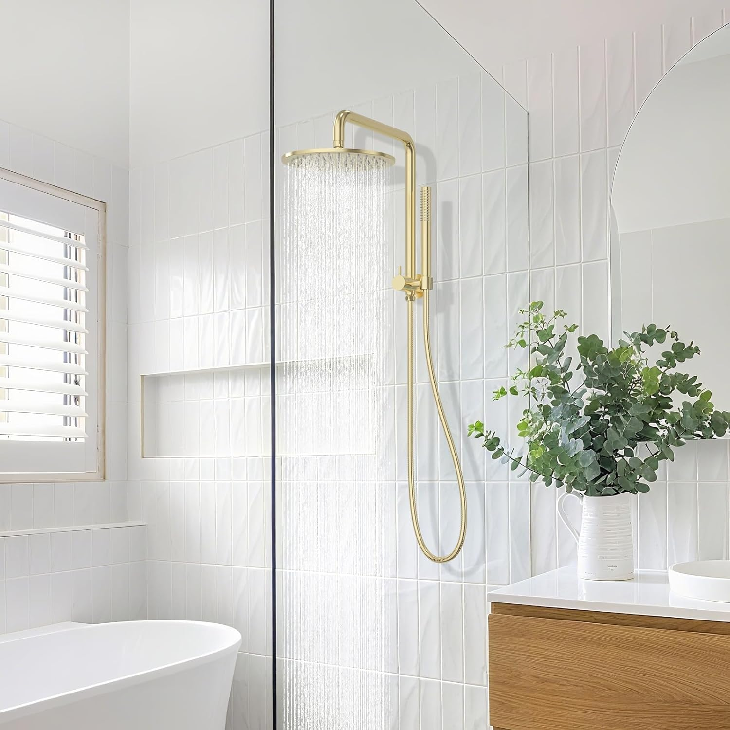 Acumios Luxury 10" Rain Shower Head Set, 2-In-1 Bathroom Shower System with 8Mm Thick Overhead and Stainless Steel Handheld, WELS Certified (Brushed Gold) image number 1