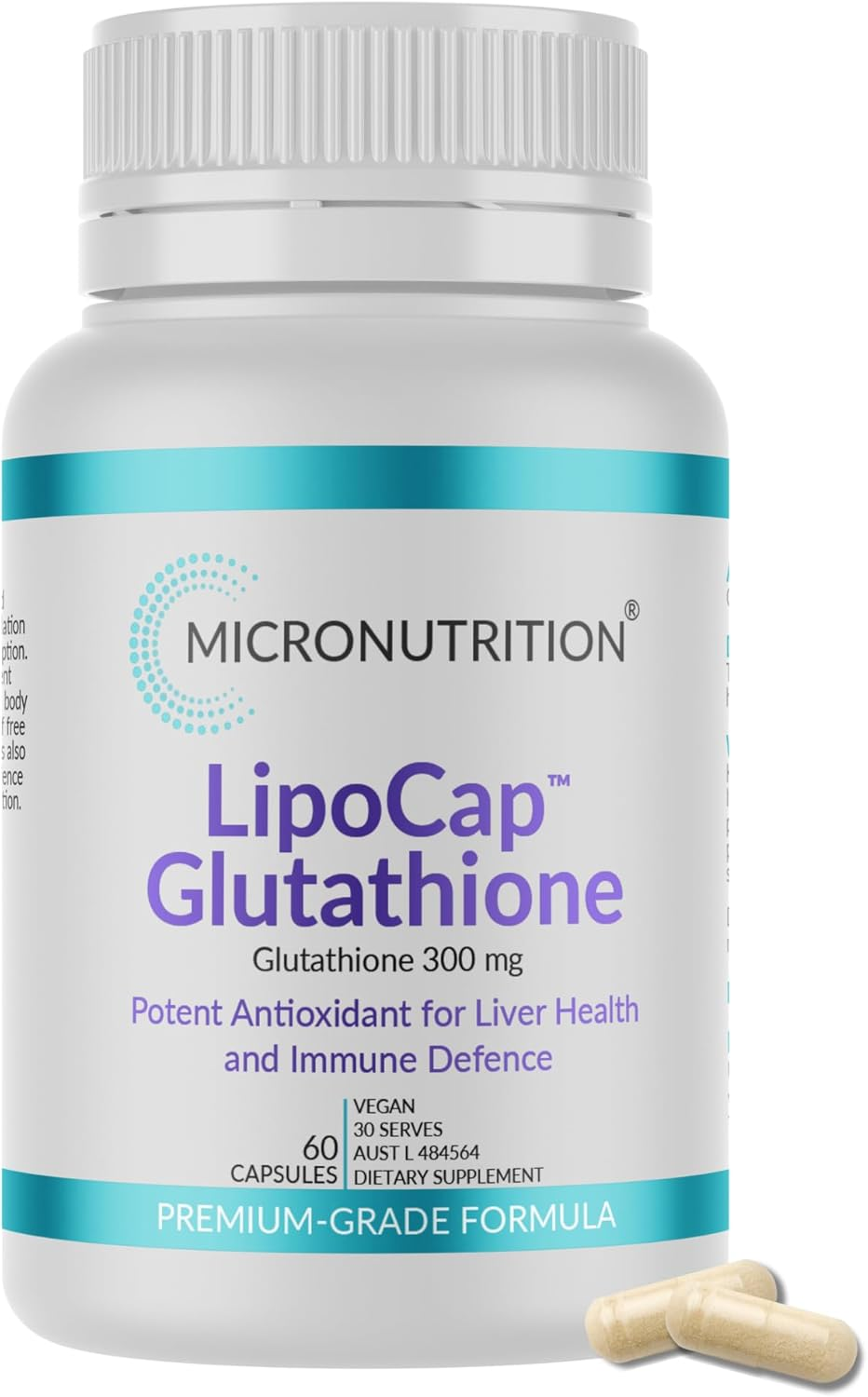 MICRONUTRITION Lipocap Glutathione, Glutathione 300 Mg, Potent Antioxidant for Liver Health and Immune Defence, 60 Vege Caps image number 5