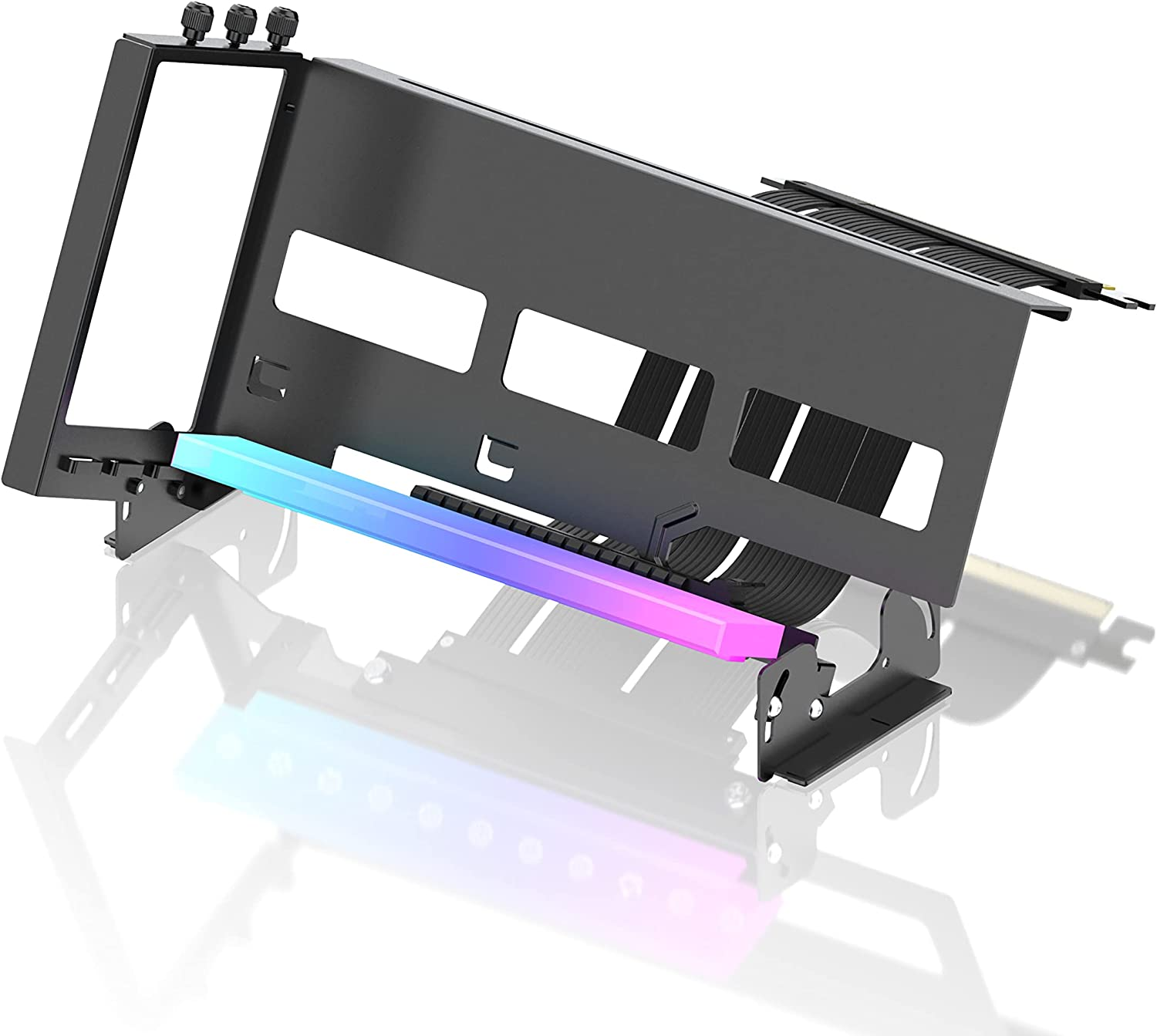 EZDIY-FAB Pcie 4.0 GPU Mount Bracket Graphic Card Holder Multi-Angle Adjustment with 5V 3 Pin ARGB LED Module, Video Card VGA Support Kit with Pcie 4.0 X16 Gen4 17Cm/6.69In Riser Cable - Black image number 4