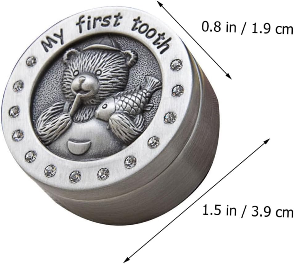 YARNOW 2Pcs Tooth Holder Boxes with Lining Alloy Metal Keepsake Case for First Tooth and Curl Storage Newborn Gift Organizers with Bear Pattern for Boys image number 5
