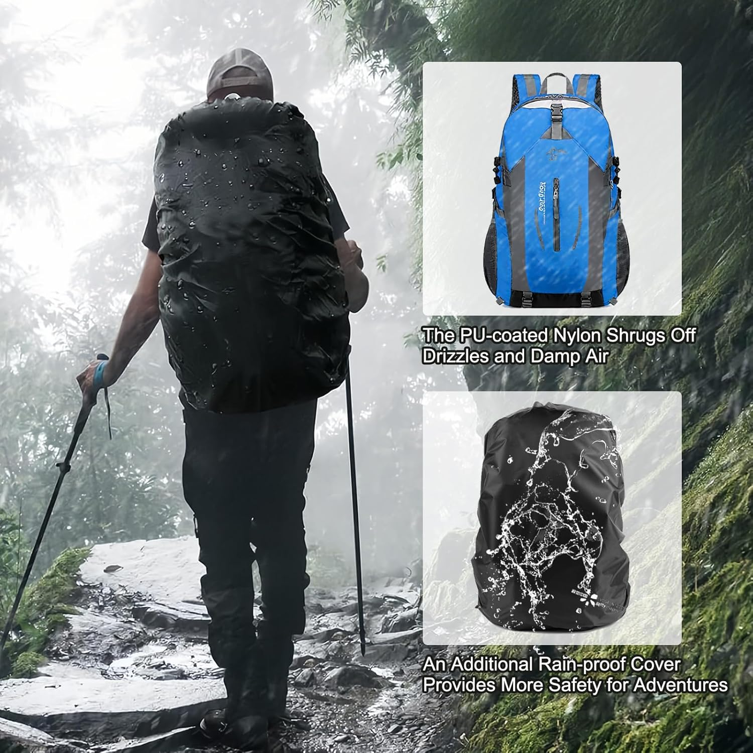 Vivva 40L Backpack for Men Women Hiking Backpacks Lightweight Camping Backpacking Water Resistant Casual Daypacks Outdoor Multi Pockets Rucksack Trekking Travel Bag with Rain Cover