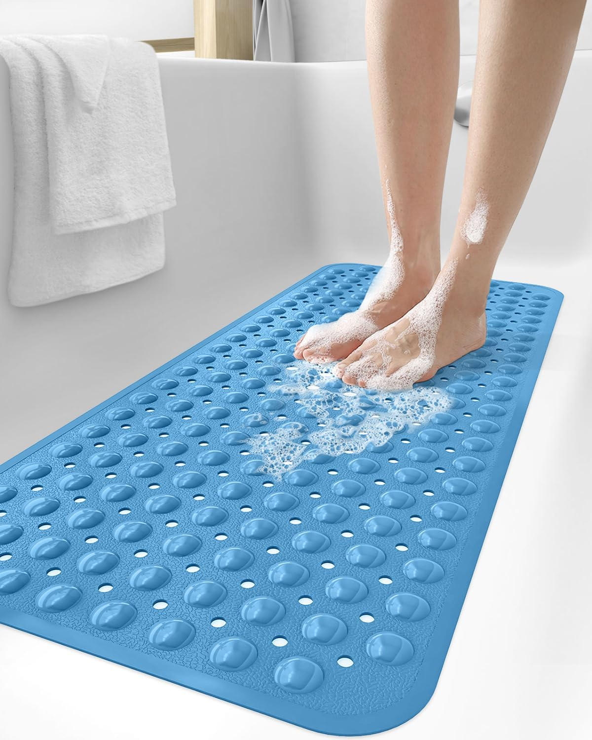 DEXI Shower and Bathtub Mat 40 X 100 Cm, Extra Long and Non-Slip Bath Floor Mats, Easy to Clean, Suction Cups and Drainage Holes, Bathroom Accessories, Grey