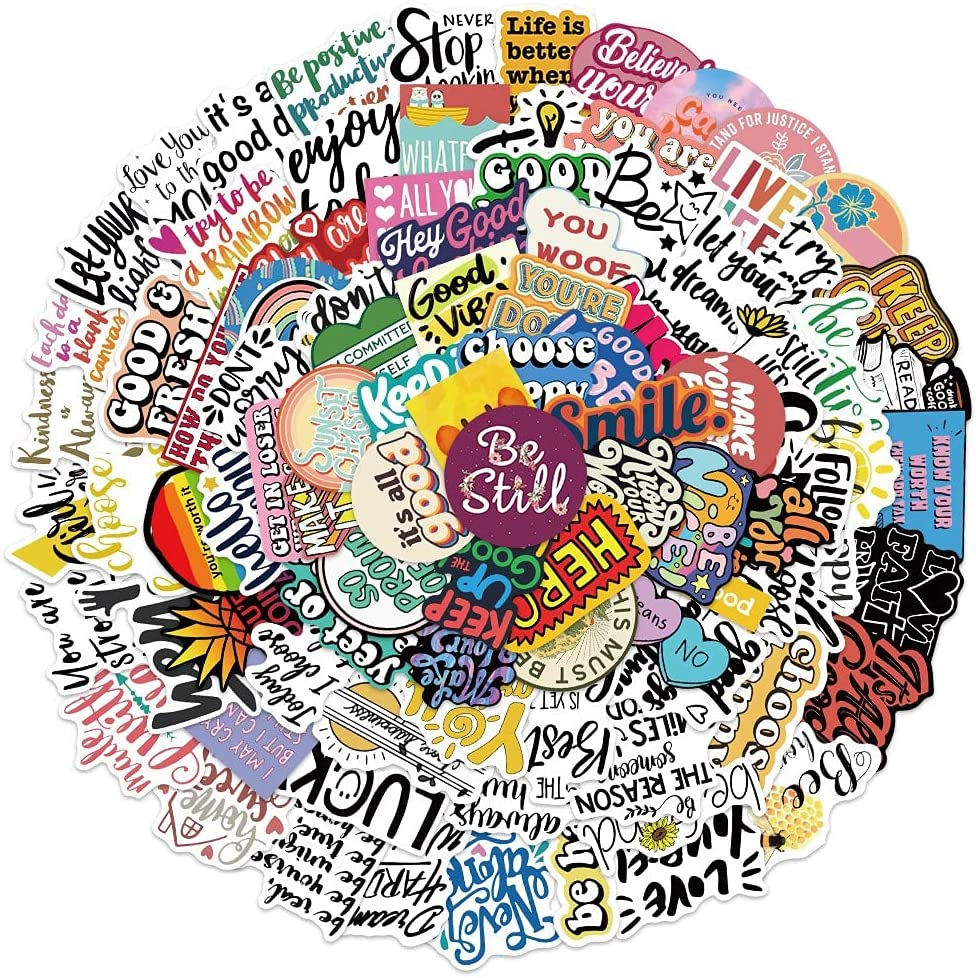 100 Pcs Inspirational Words Stickers, Motivational Quote Encouragement Waterproof Decals for Water Bottle Laptop Luggage Computer Scrapbook, Positive Stickers for Student Teacher Employee Teen - Colorful Words